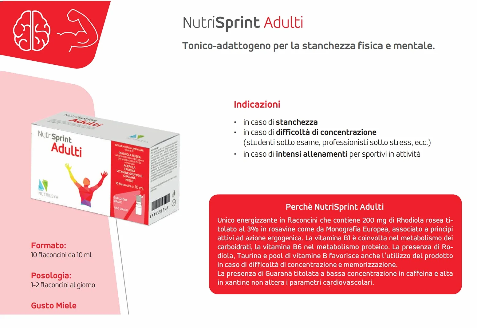 Nutrileya Nutrisprint 100ml 10 Flaconcini Energia Forza Concentrazione Rhodiola Taurina Guaranà Caffeina
