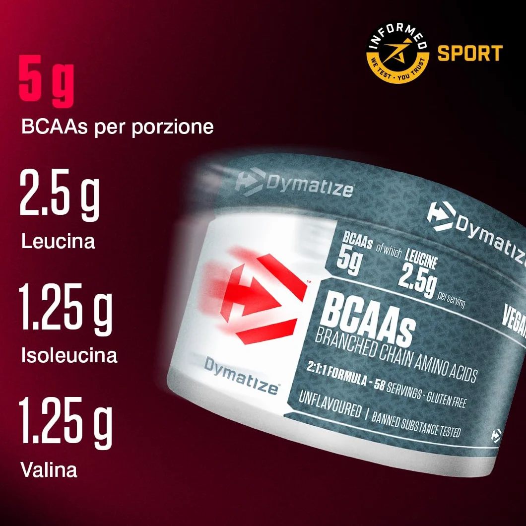 Dymatize BCAA Pulver 300g - Aminoacidi essenziali: leucina, isoleucina, valina