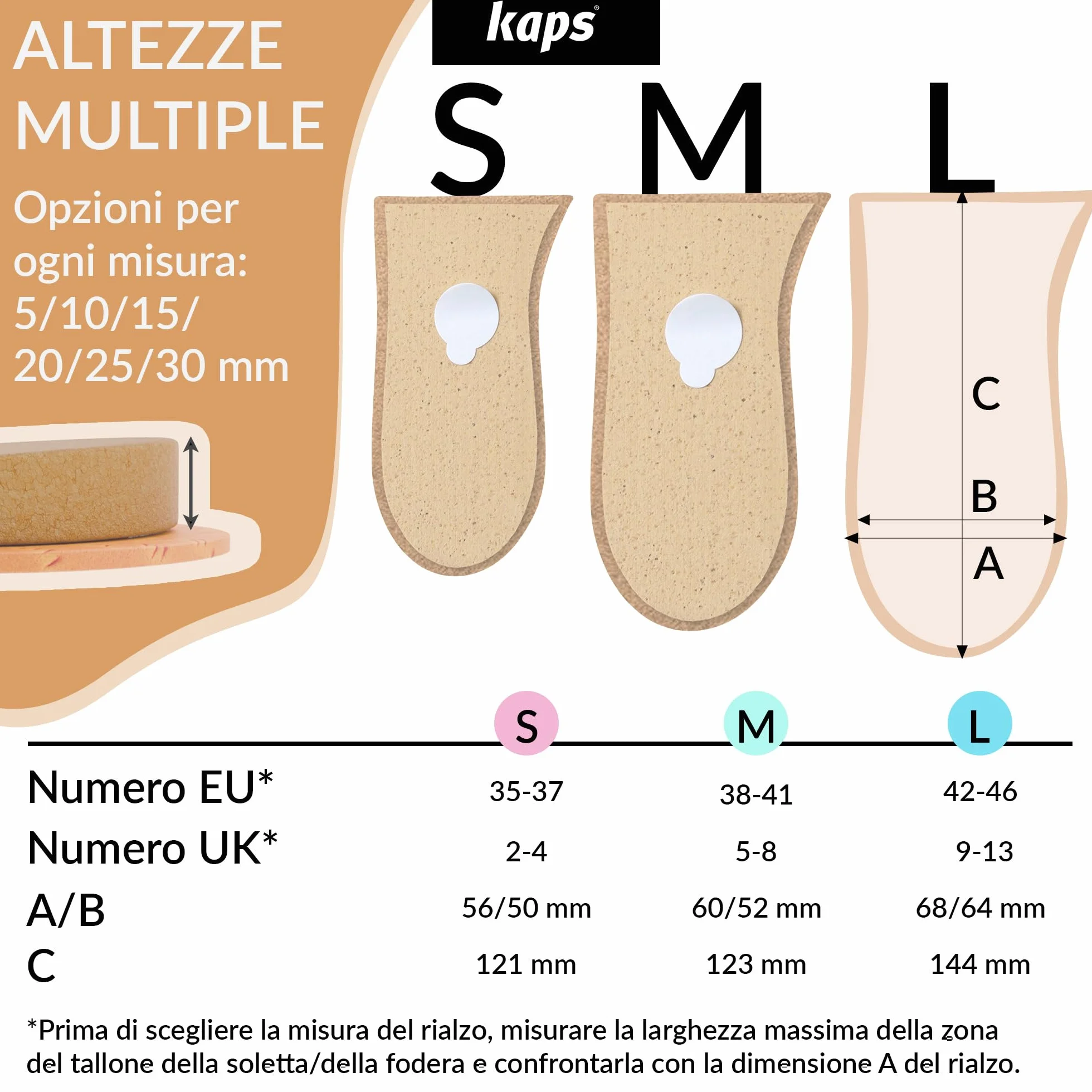 Elevatore per Tallone, Rialzo per Tallone, Zeppa Ortotica, Pad per Scarpe, Molte Larghezze e Spessori, Copertura in Pelle, Topmed, Fornito a NHS, 2 Pezzi Sinistra e Destra