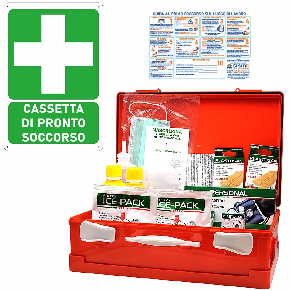 Gisinti Kit Cassetta Pronto Soccorso All.1 Aziende 3+ Lavoratori Gruppo A B Cartello PVC 30x20 Arancio