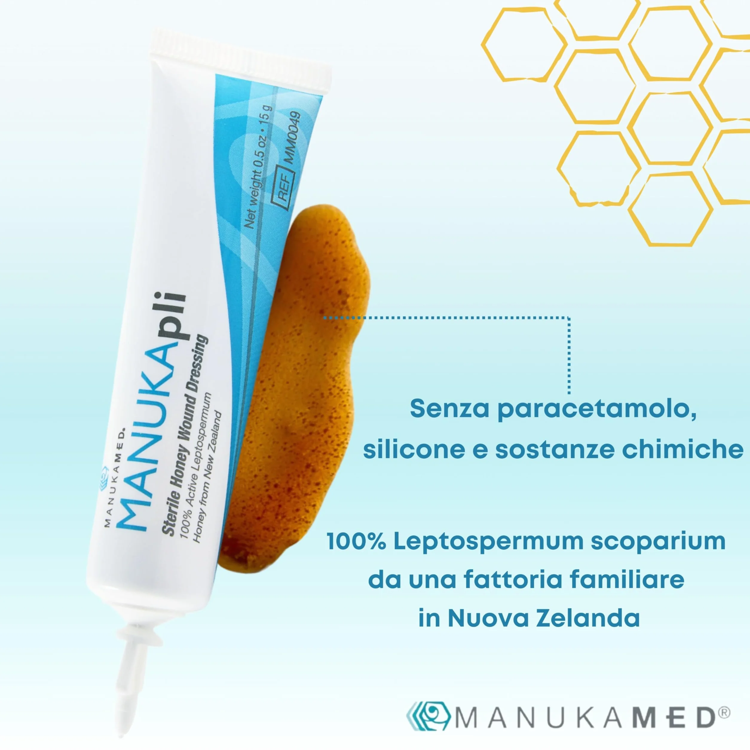 ManukaMed MANUKA, qualità medica, cura delle ferite e della pelle, miele di Manuka bioattivo al 100%, unguento per le ferite e la guarigione, STERILE MGO 560+/2x15 g