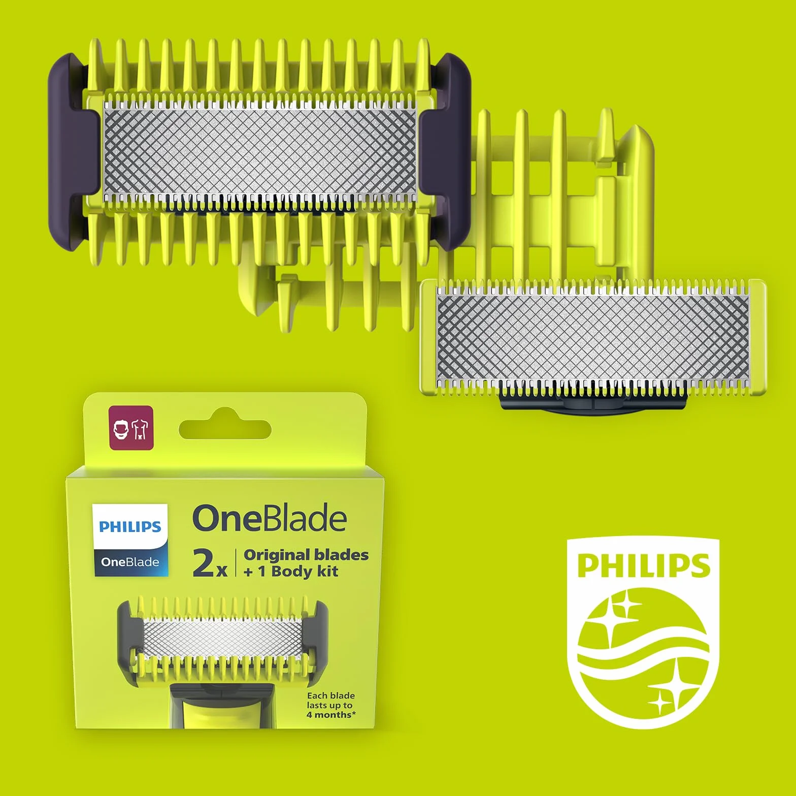 Philips OneBlade QP620/50 Rasoio Face & Body, Kit Corpo con 2 Lame, 1 Pettine Corpo, 1 Guaina Protettiva
