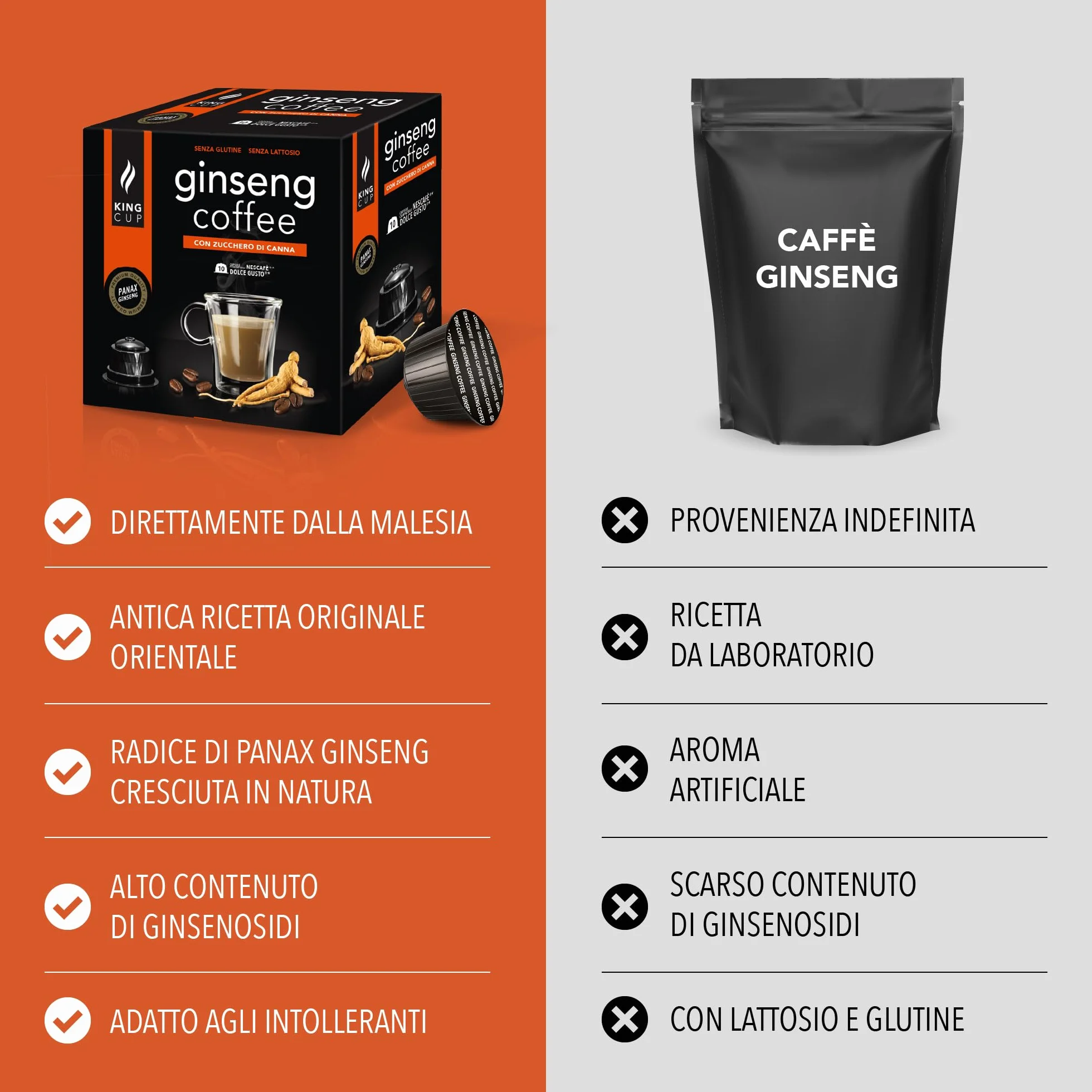 Capsule Ginseng King Cup 10pz Compatibili Nescafè Dolce Gusto Senza Glutine Lattosio