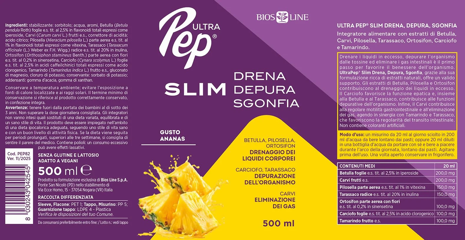 BIOS LINE Ultra Pep Slim Integratore Alimentare Drenante Depurativo 500ml