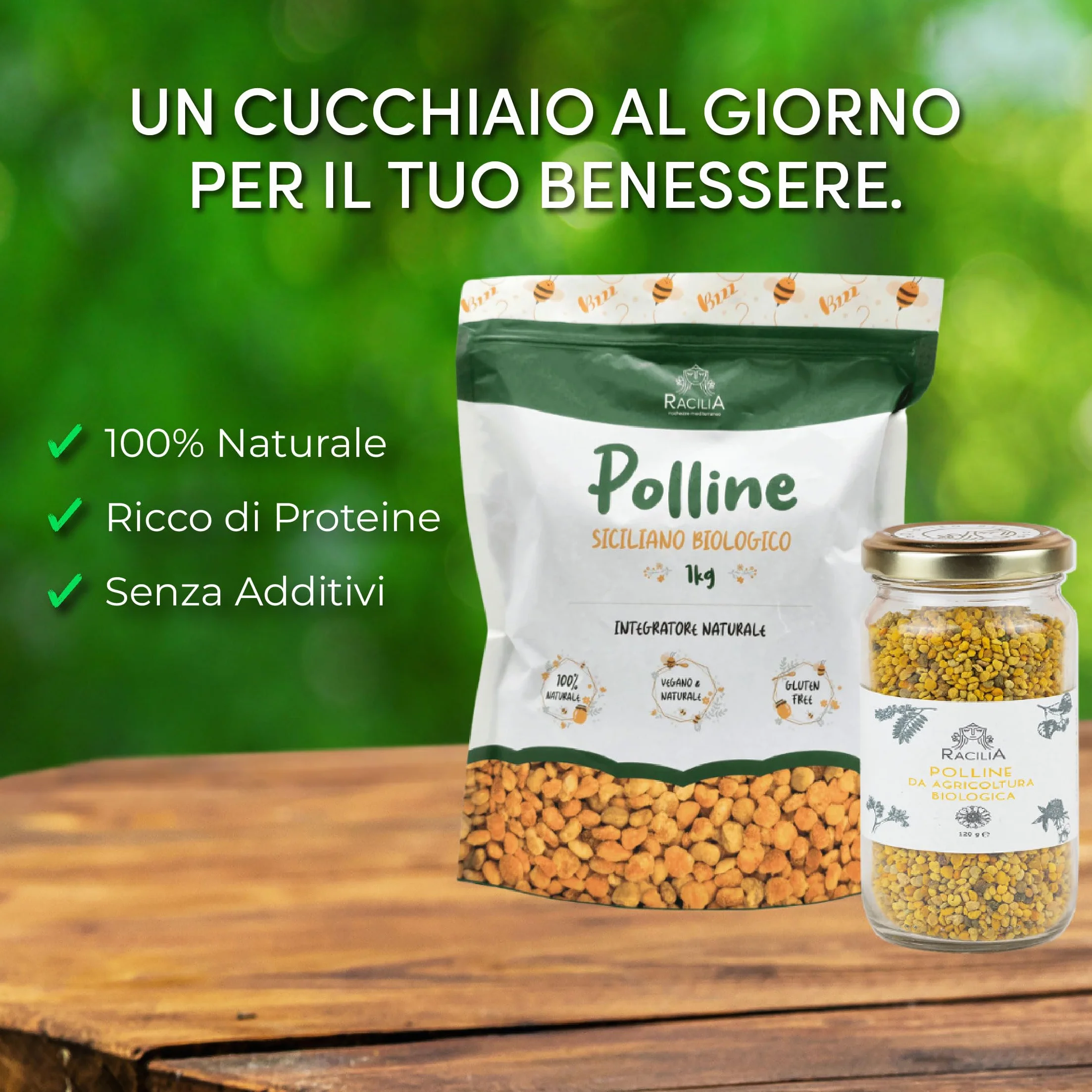 RACILIA Polline d'Api Biologico Italiano in Granuli 1kg