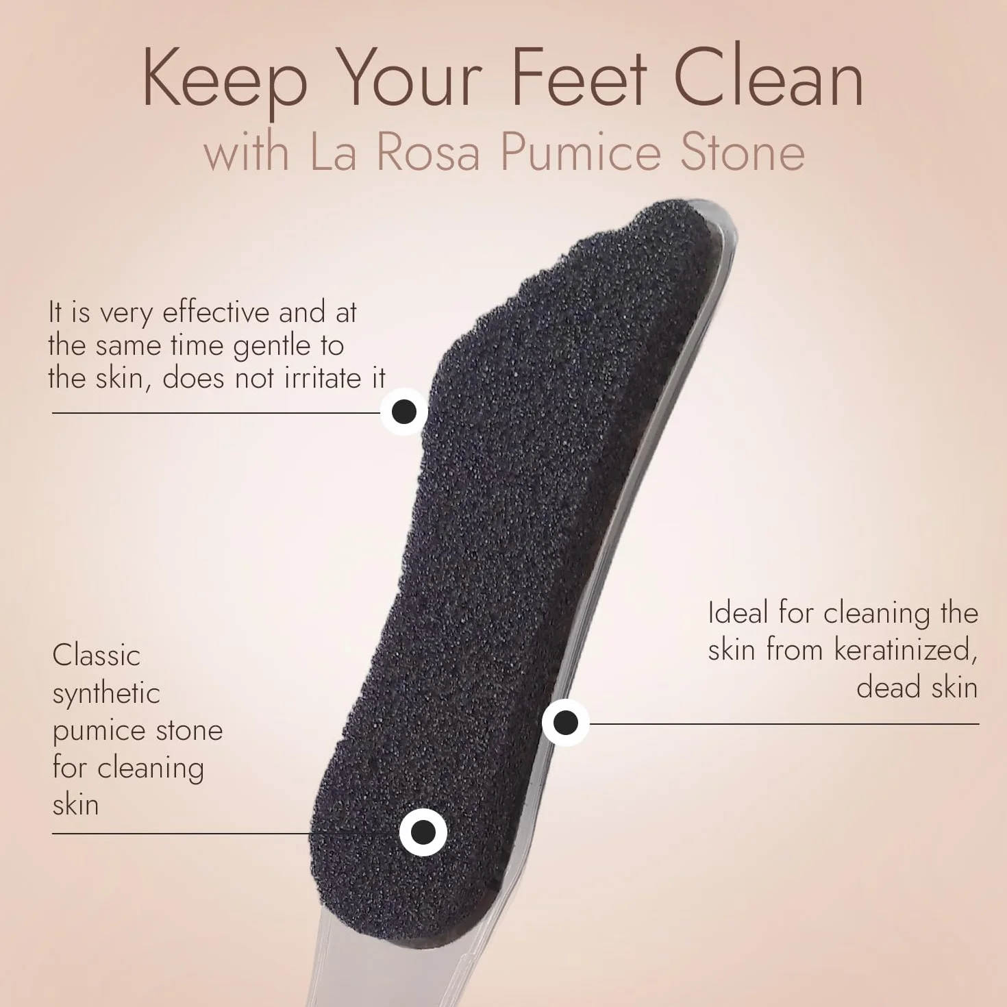 LaRosa PUMICE SPA Lima per Piedi – Manico Trasparente a Forma di Piede con Pietra Pomice Nera & Superficie Abrasiva