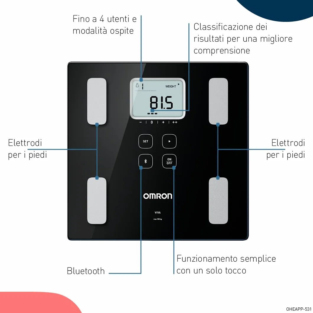 OMRON VIVA bilancia pesapersone digitale Bluetooth grasso viscerale muscoli metabolismo BMI