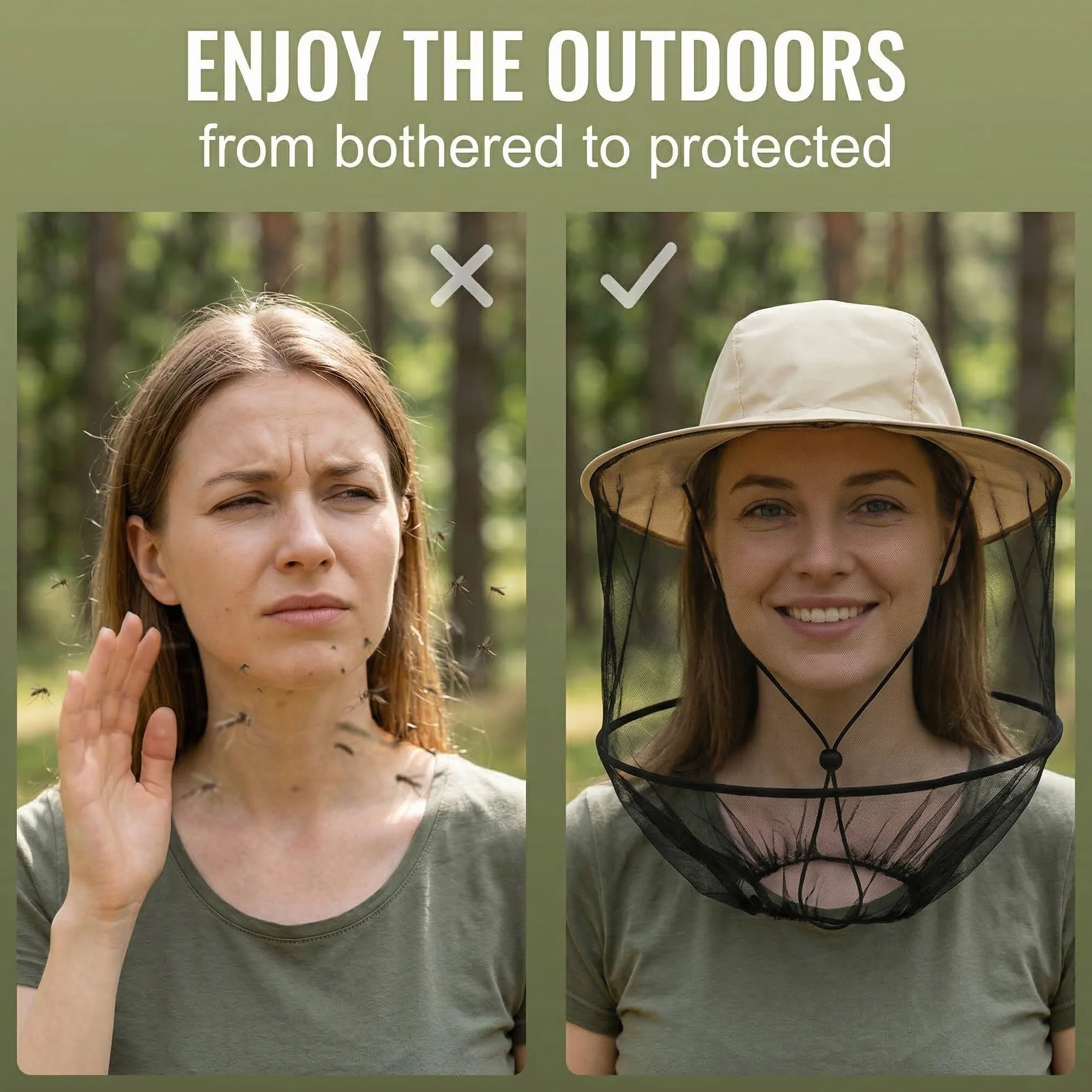 Cappello Antizanzare con Rete a Maglia Fine, Cappello da Pescatore Protettivo per Apicoltura, Pesca e Trekking, Beige