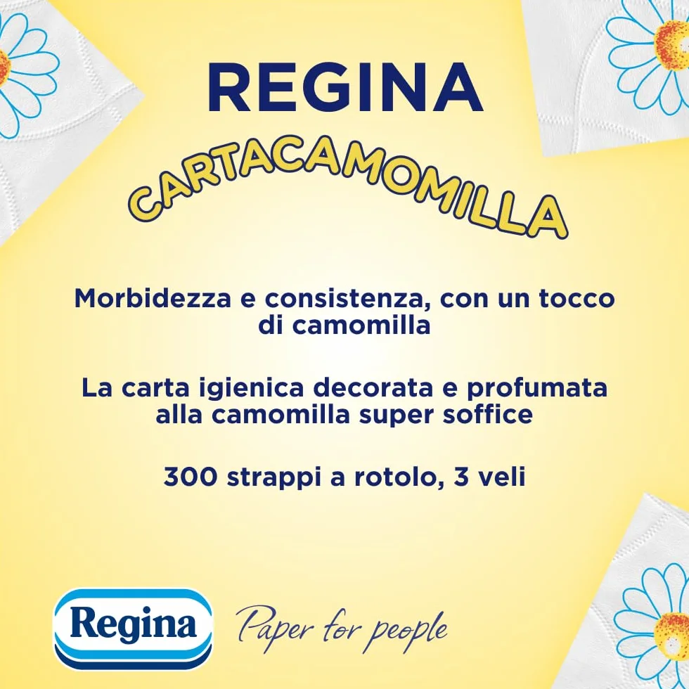 Regina Carta Igienica 4 Rotoli 3 Veli 300 Fogli Camomilla FSC