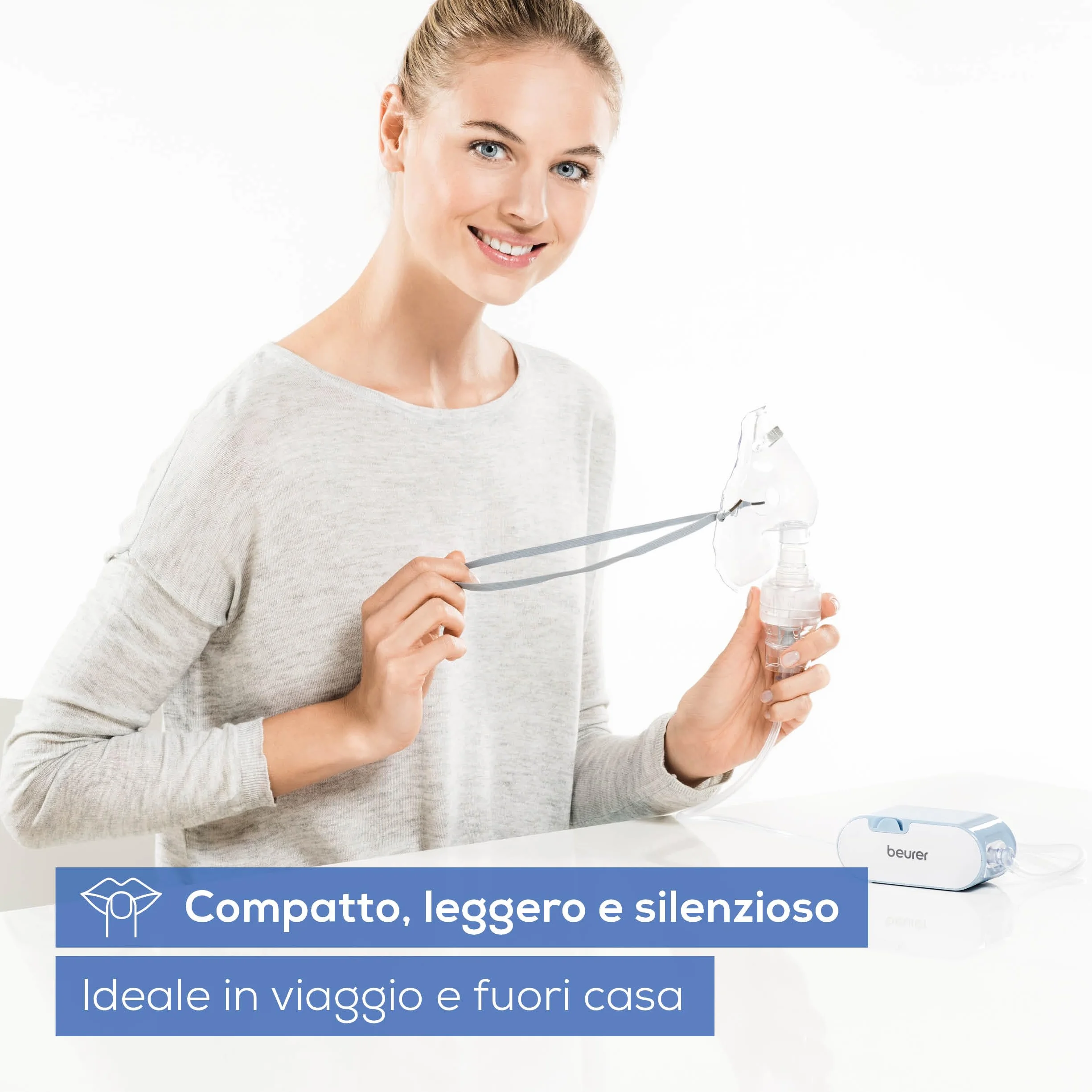 Beurer IH 60 Aerosol Portatile a Microcompressore con Batteria al Litio Ricaricabile, Compatto, Silenzioso, Inalazione Rapida 0.25 ml/min
