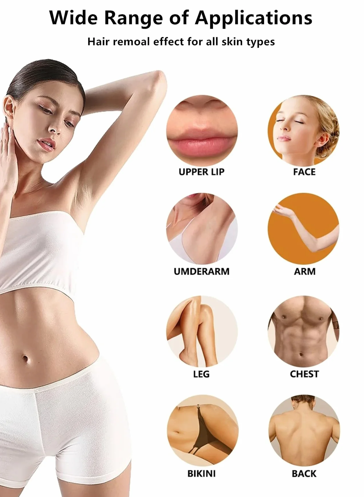Dispositivo di epilazione laser a diodo, rimozione indolore e permanente dei peli su tutto il corpo, adatto a viso, braccia, gambe e zona bikini, unisex
