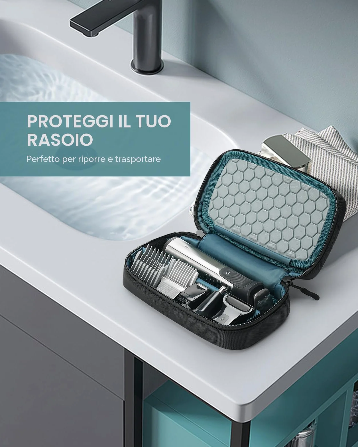Yinke Custodia da viaggio per rasoio Multigroom serie 3000/5000/7000/9000, rasoio elettrico da uomo con regolabarba e accessori, borsa organizer da viaggio (nero)