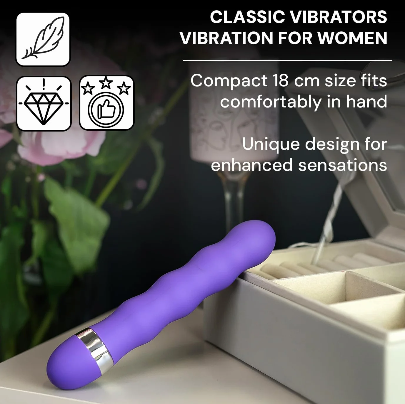 FOPS Vibratore Classico Viola per Donna Multivelocità Regolabile 18cm ⌀3cm Silicone Impermeabile Vibrante Silenzioso Sex Toy per Singolo Coppia W108-2