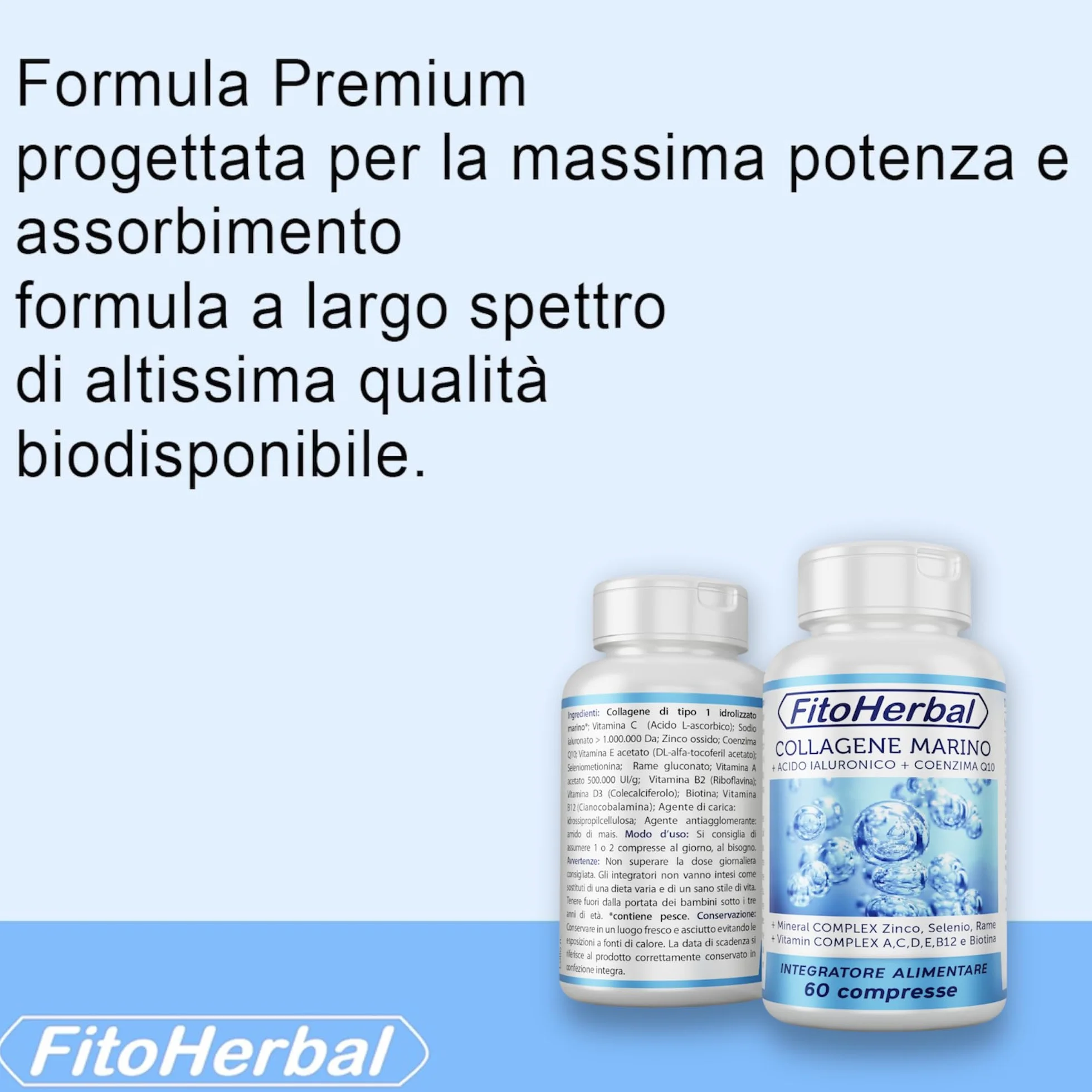 COLLAGENE MARINO CON ACIDO IALURONICO Coenzima Q10 Compresse di Collagene Idrolizzato con Vitamina Complex A C D E B12 Biotina Zinco Selenio