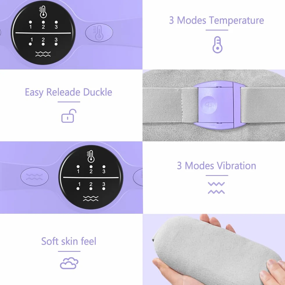 Portatile Fascia riscaldante dolori mestruali,con regolabili 3 Livelli di Calore e 3 modalità di Massaggio,Cuscinetto Riscaldante Mestruale Può alleviare Dolore Lombare/Schiena/Crampi