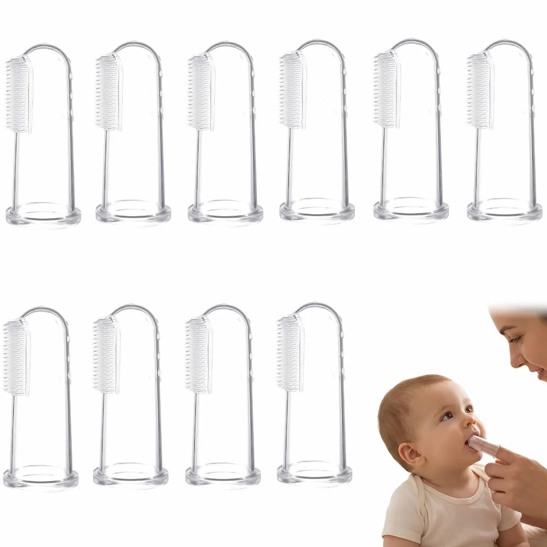 10 Unità Spazzolino Neonato 6 Mesi, Spazzolini da Dito in Argento, Per Igiene Orale del Bambino, 5.4 * 1.7cm