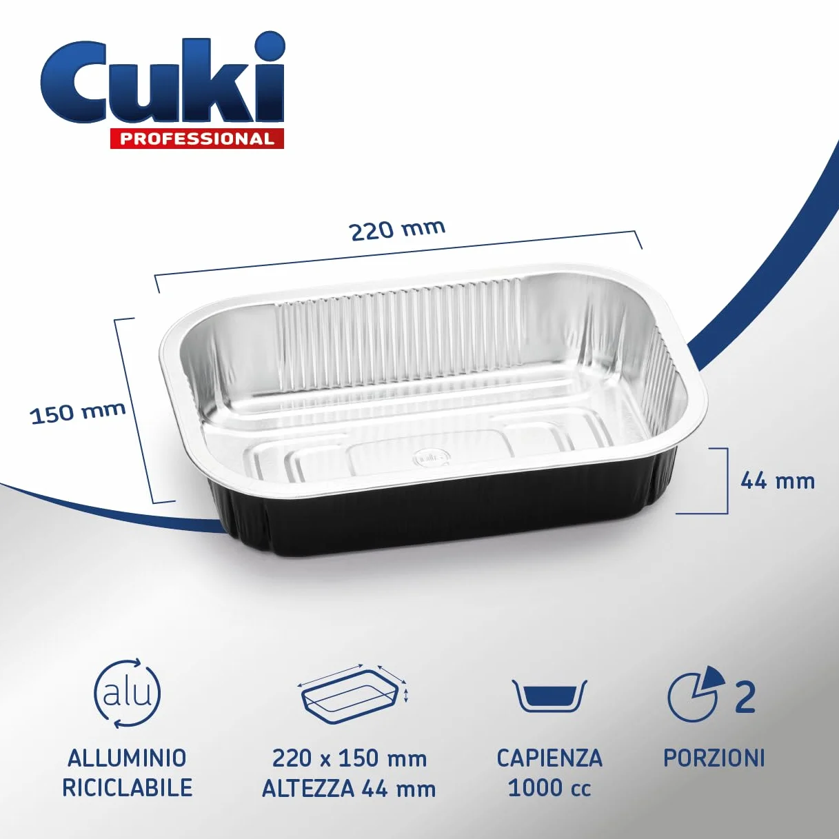 Vaschette alluminio con coperchi ultra-forza 2 porzioni 22x15x4 cm 25 pezzi monouso forno microonde frigo