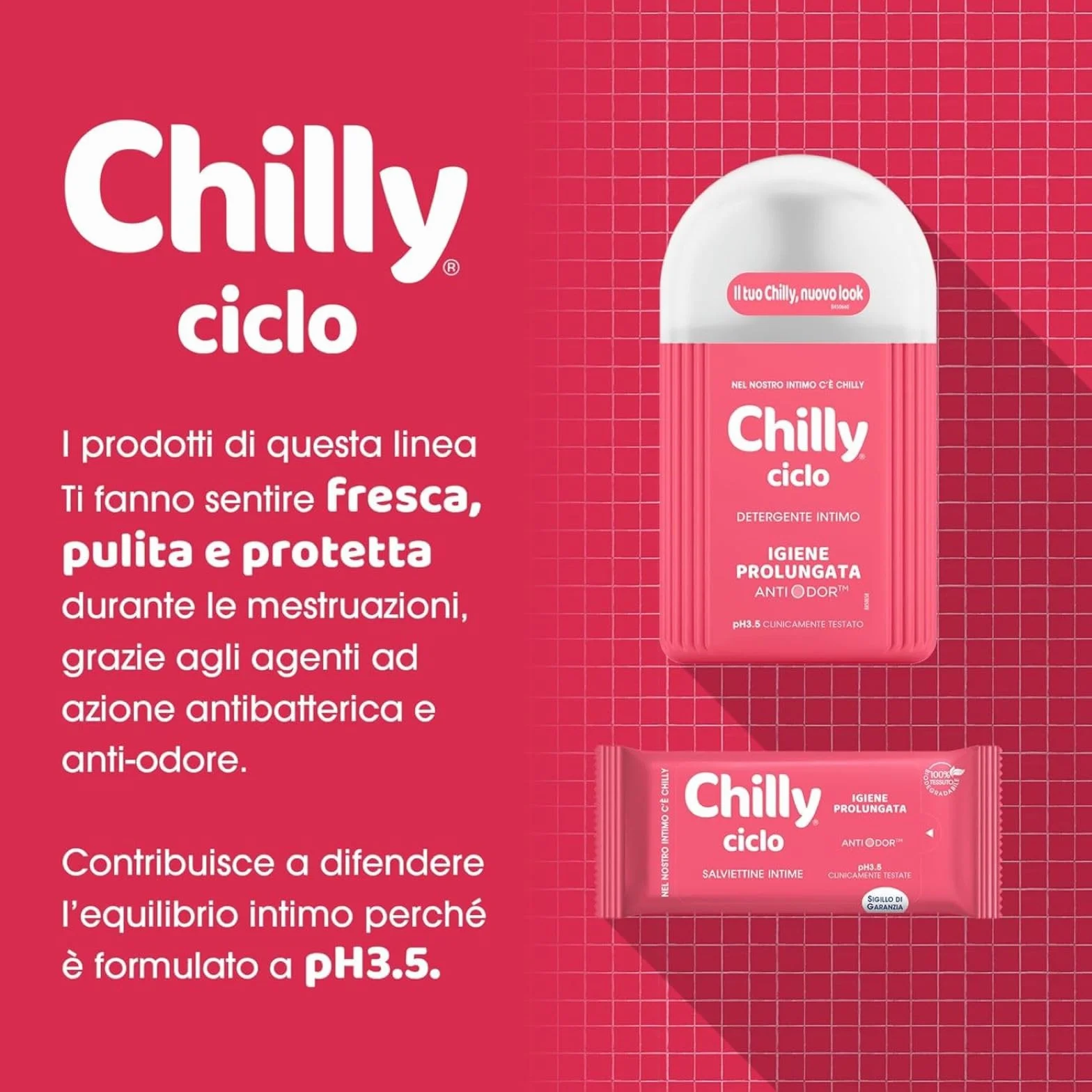 Chilly Salviettine Ciclo Igiene Intima Tessuto 100% Biodegradabile PH 3.5 Confezione 12