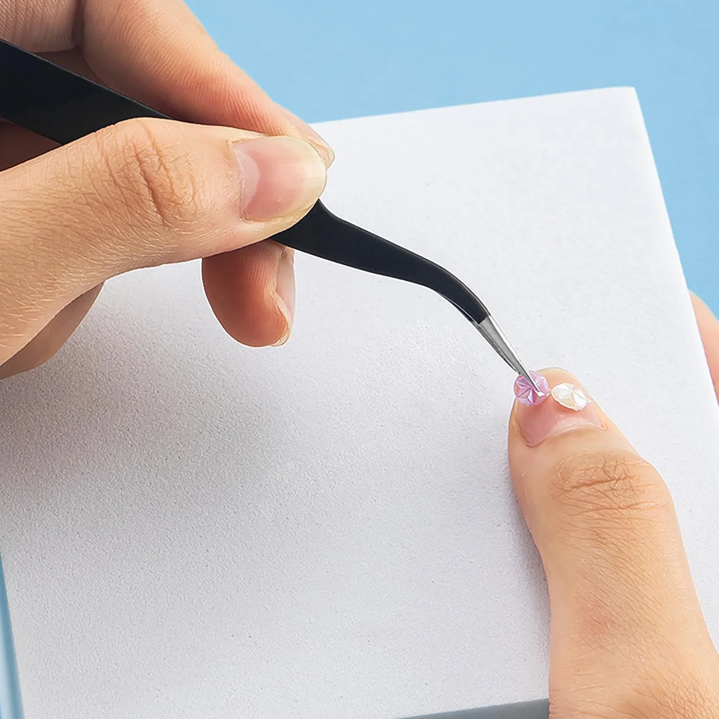 2 Pezzi Pinzetta, Pinzetta Extension Ciglia, Pinzette Diritto e Curvo Tip Pinza, per Estensioni Ciglia, DIY (Nero)