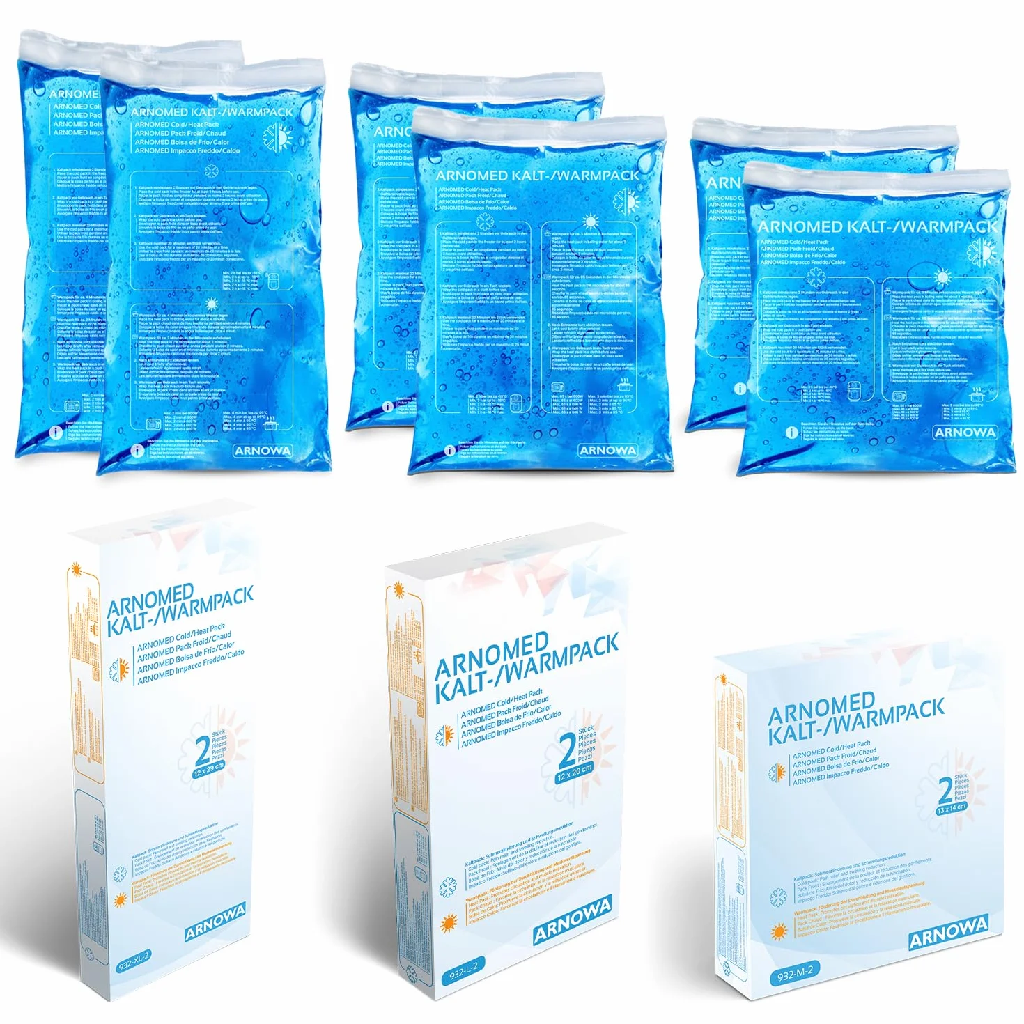 ARNOMED® Cuscinetti di gel di raffreddamento riutilizzabili, 2 pezzi taglie M, L e XL