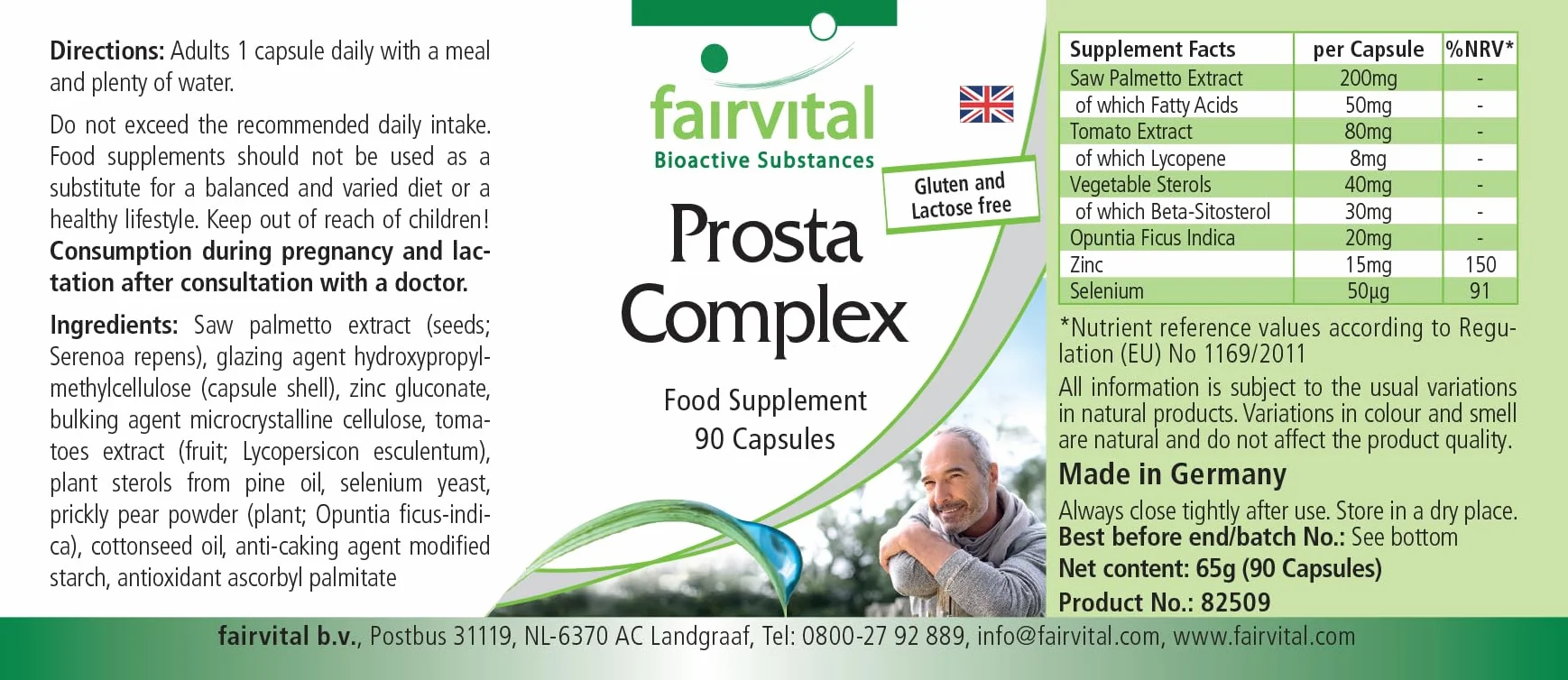 Fairvital Prosta Komplex 90 capsule alto dosaggio con selenio, zinco, palma nana, licopene, beta-sitosterolo e opuntia