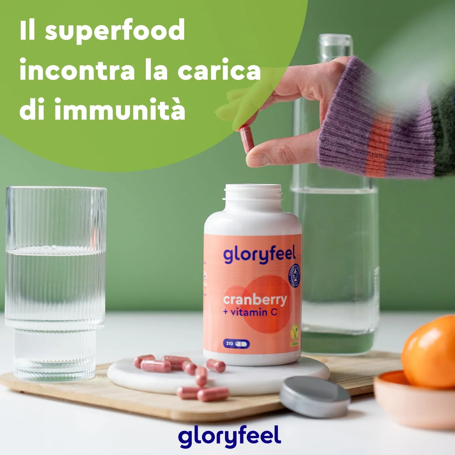 Cranberry Capsule 210 con Estratto di Mirtillo Rosso + Vitamina C, Integratore ad Alto Dosaggio per Vie Urinarie, Vegan