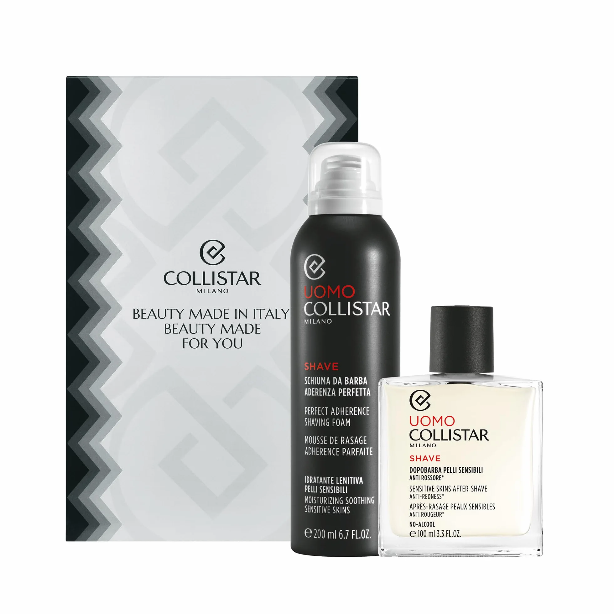 Collistar Cofanetto Regalo Uomo Schiuma da Barba Aderenza Perfetta 200 ml + Dopobarba Pelli Sensibili 100 ml – Anti Rossore, No Alcol, Rasatura Delicata