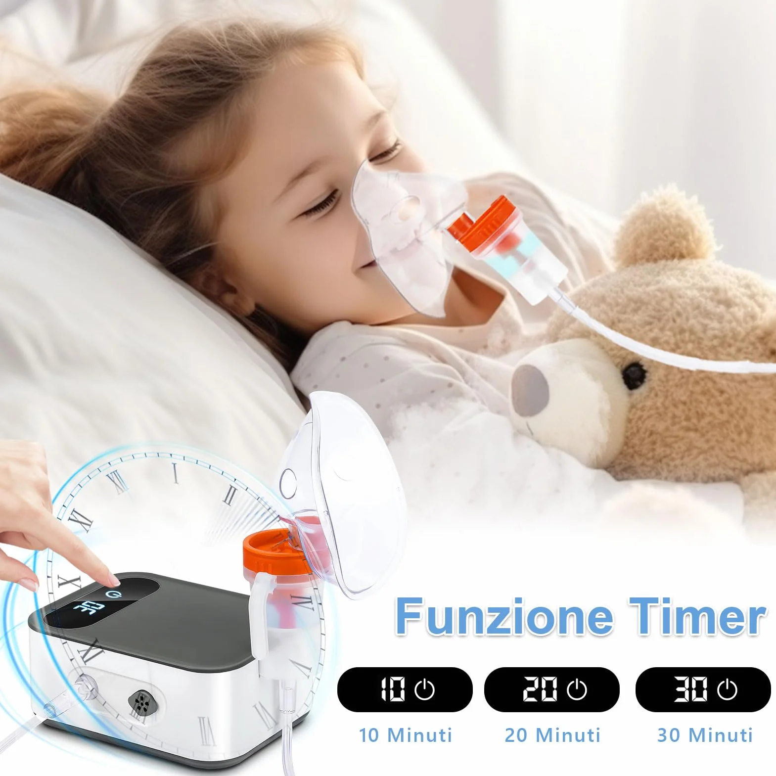 Nebulizzatore Aerosol Ultrasuoni Silenzioso per Adulti e Bambini con Boccaglio e Maschera