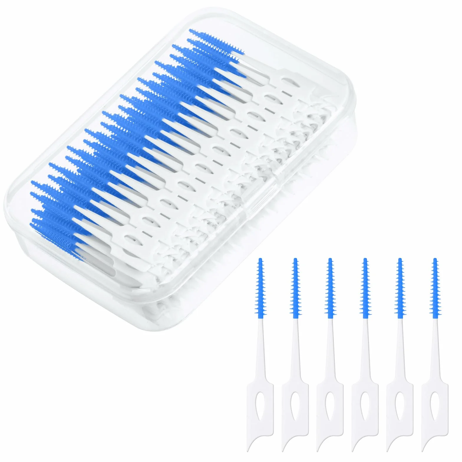 Spazzolino Interdentale 220 Pezzi Set con Scatola, Spazzolini Interdentali in Silicone per Pulizia Denti (Blu)