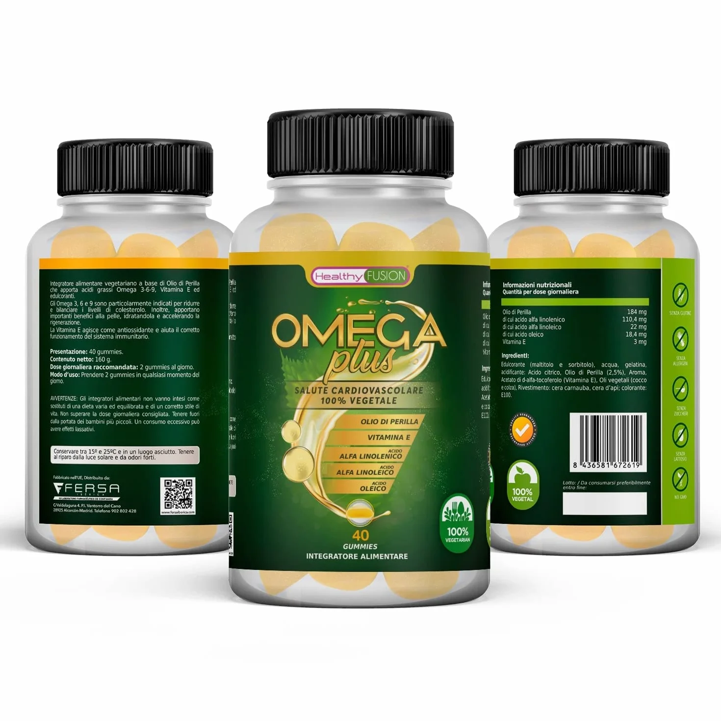 Healthy Fusion Omega Plus Olio di Perilla Vitamina E Acidi grassi Omega 3-6-9 40 gummies