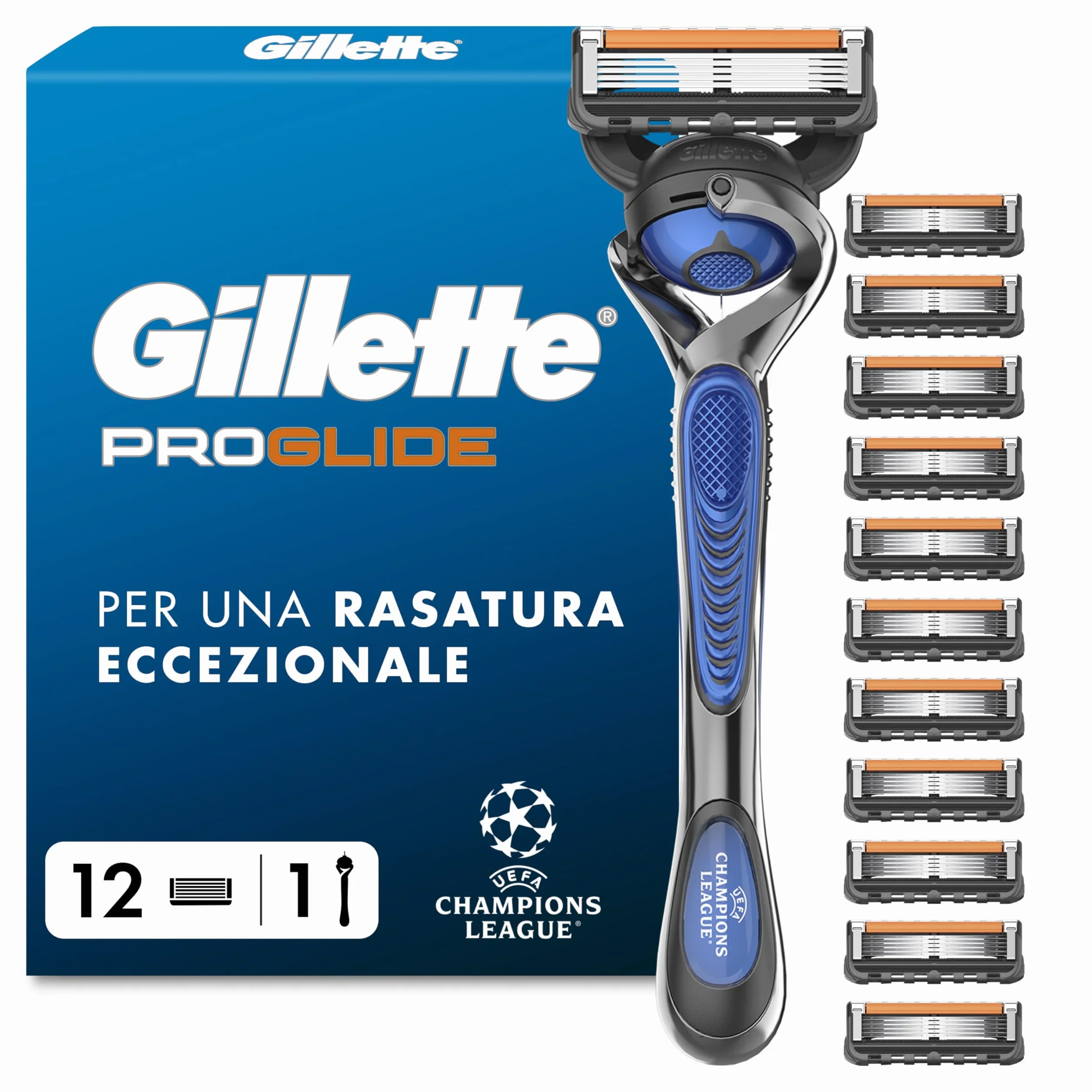 Gillette Fusion5 Rasoio Barba, 1 Rasoio Gillette + 12 Lametta di Ricambio, con Striscia Lubrificante per una Morbida Scorrevolezza e 5 Lame per una Rasatura Profonda e Duratura