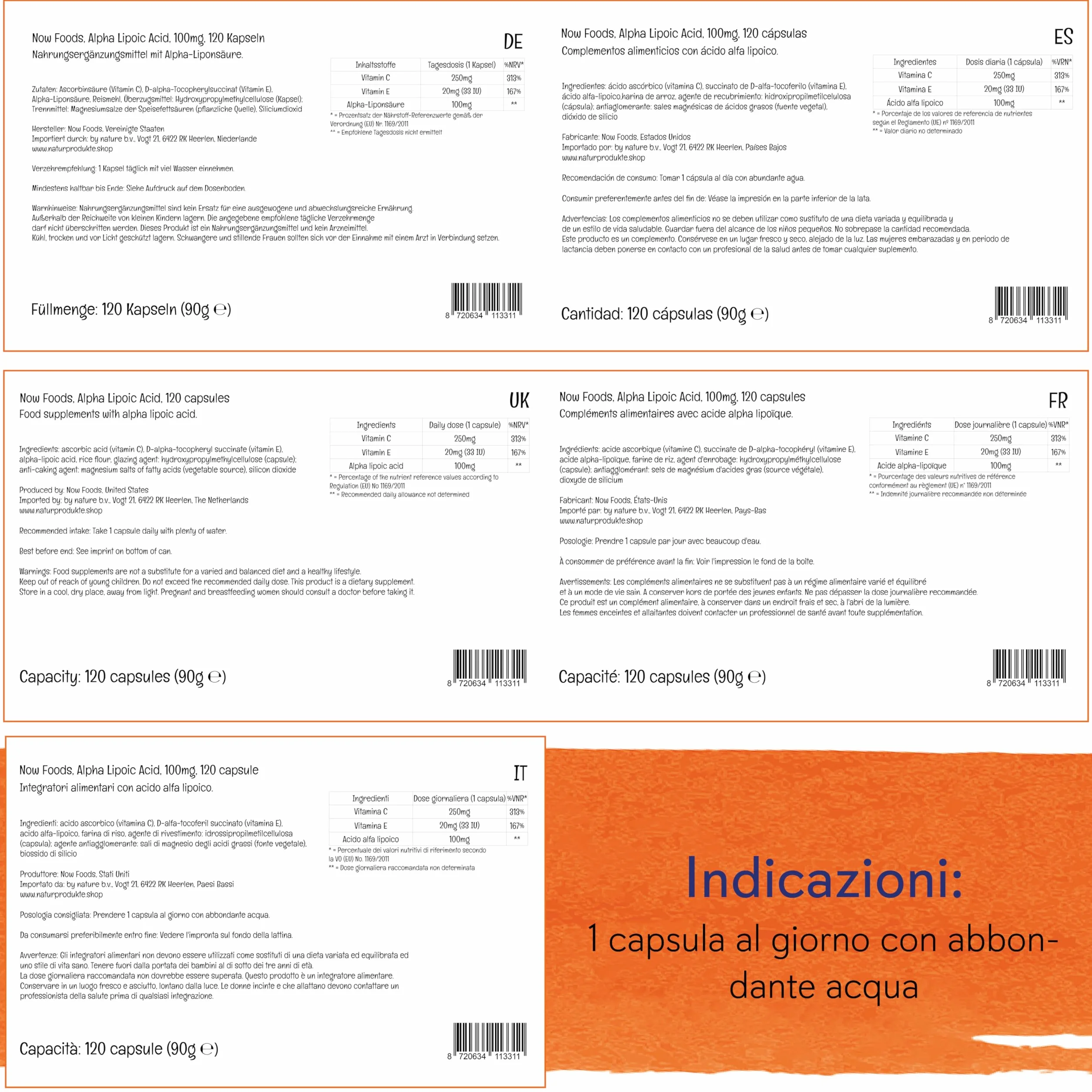 Now Foods Alpha-Lipoic Acid 100mg 120 Capsule Vegane