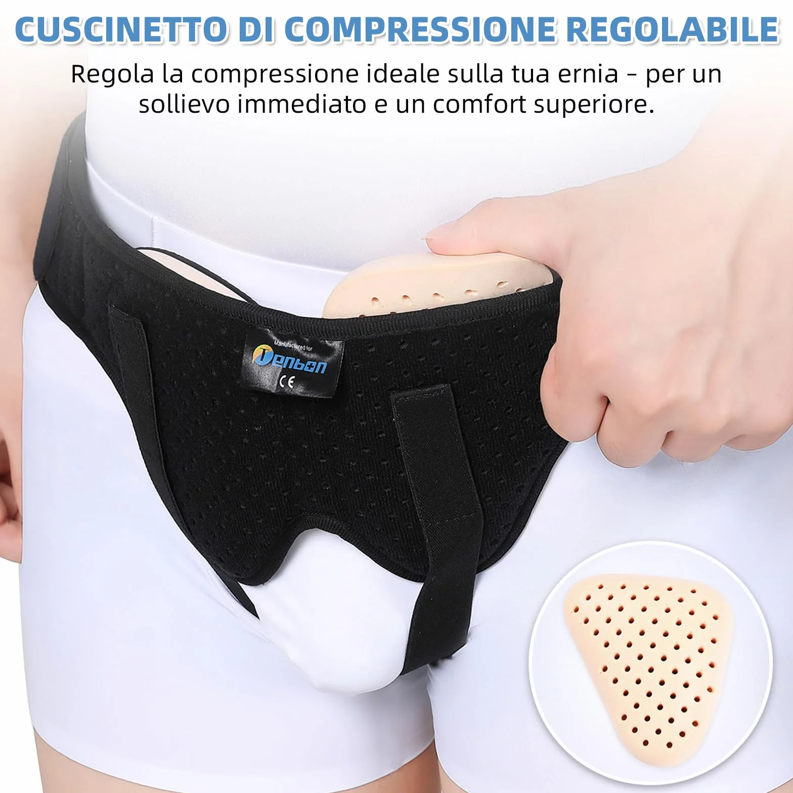 Tenbon Cintura per ernia per uomini e donne Cintura per ernia regolabile flessibile Supporto per ernia Sollievo dal dolore con 2 cuscinetti di compressione rimovibili (M)