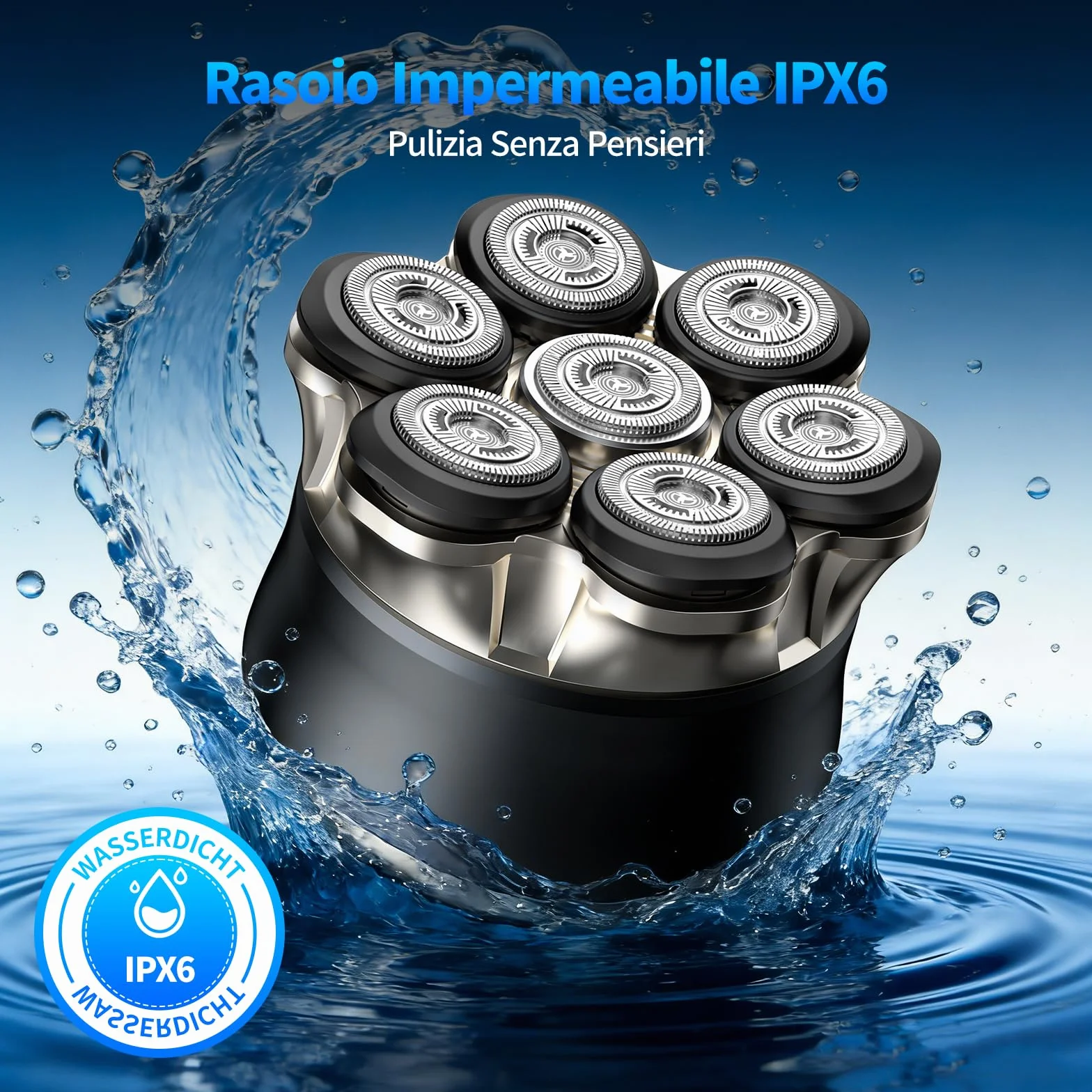 Rasoio Elettrico Uomo 7D IPX6 Impermeabile Testina Magnetica Ricarica Rapida Type-C Display LED Batteria 1200 mAh