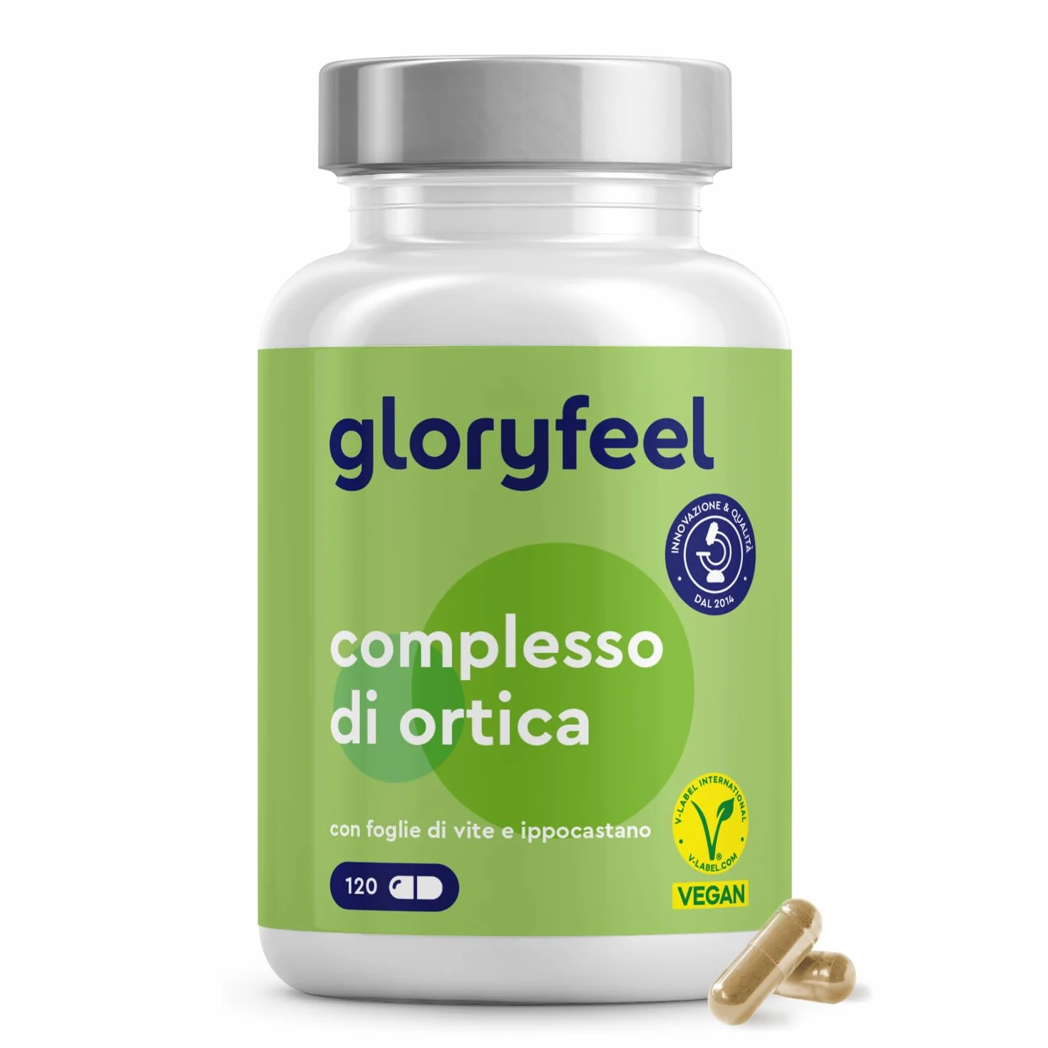 Ortica Capsule Alto Dosaggio 10:1 – Estratto di Foglie di Ortica con Ippocastano, Vite Rossa e Vitamina C – 120 Capsule Vegan – Rame e Manganese