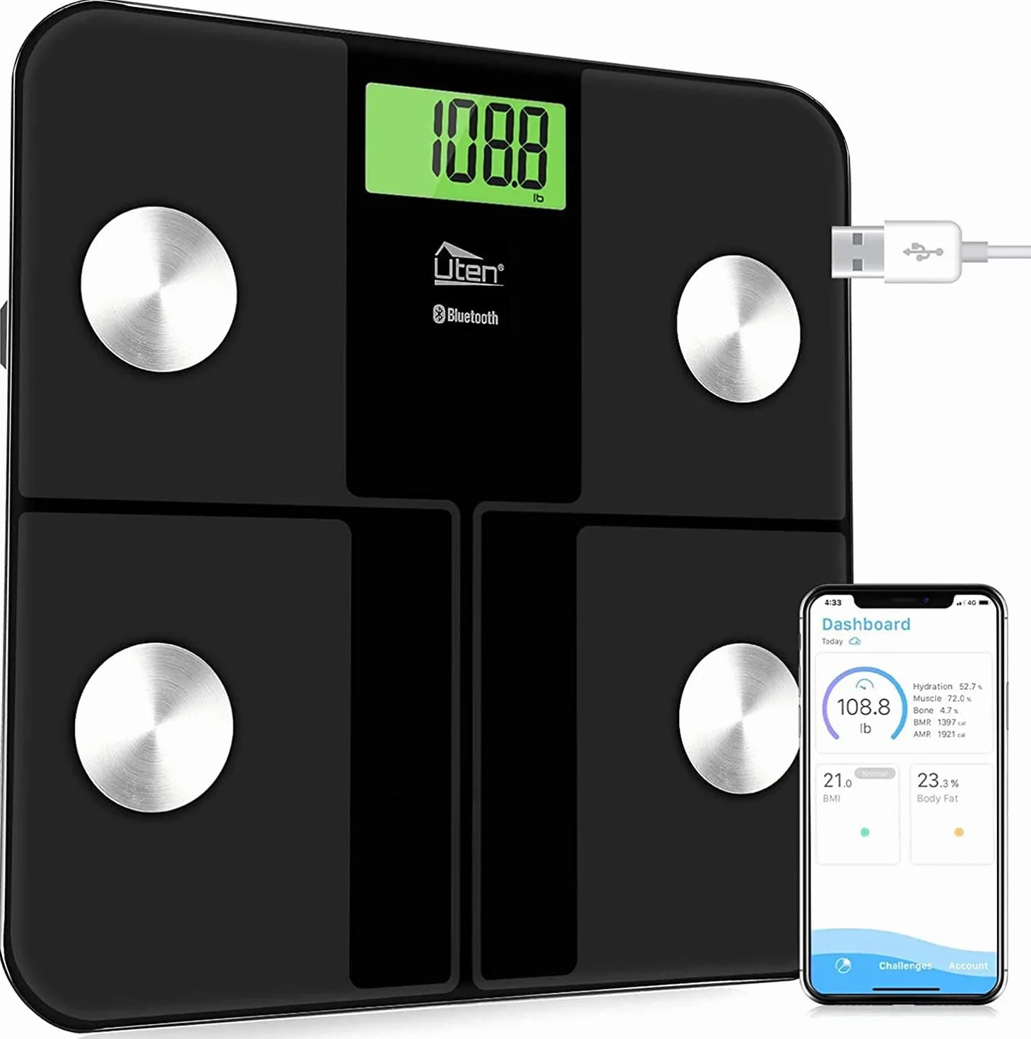 Uten Ricarica USB Bilancia Digitale Bluetooth Pesapersone Professionale iOS Android Grasso Corporeo Massa Muscolare Metabolismo Basale Massa Ossea