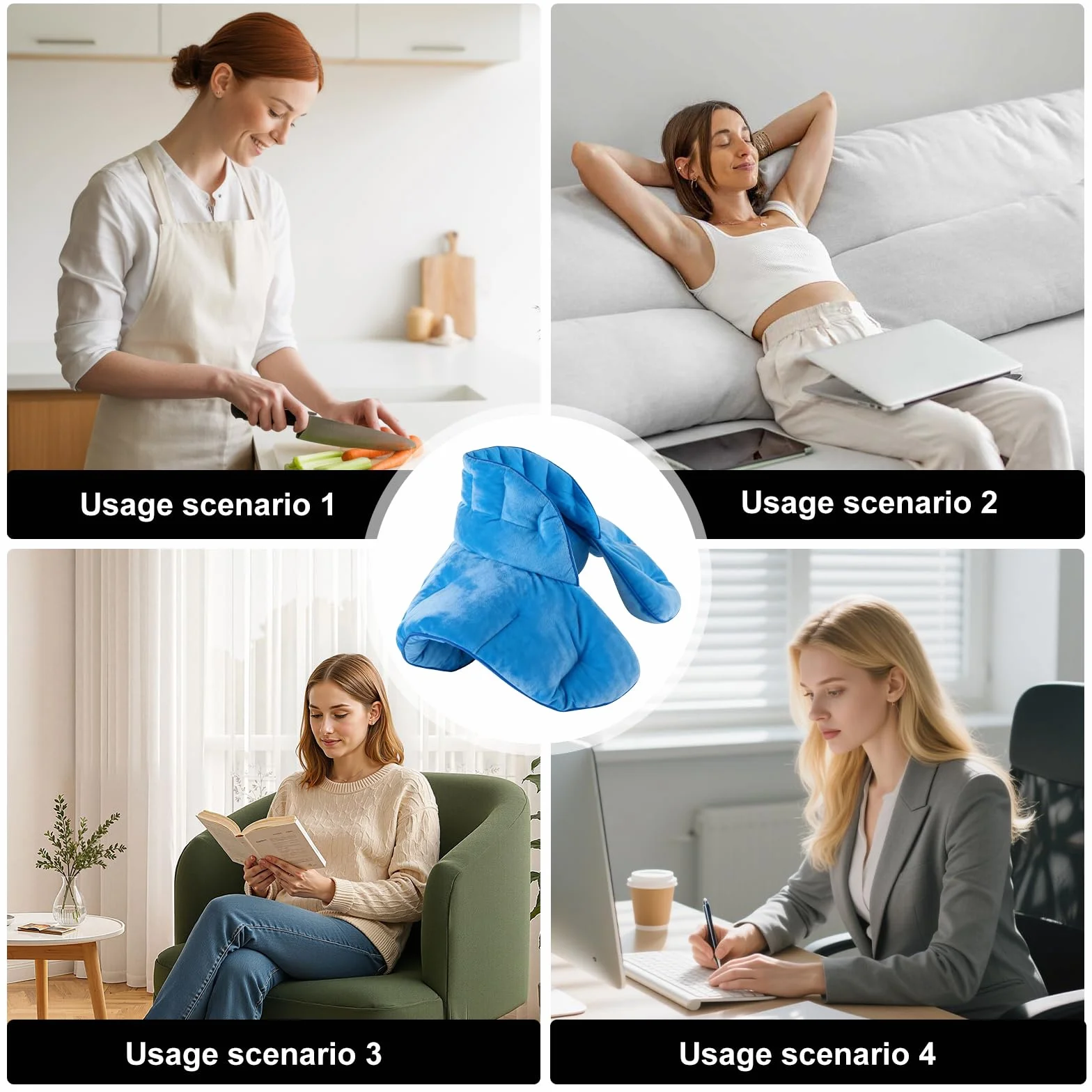 Cuscino termico per collo, spalle, grandi grani con lavanda, forno a microonde, scaldacollo, cuscino di semi di lino, semi di lino, calore umido, aromaterapia per spargimento (blu)