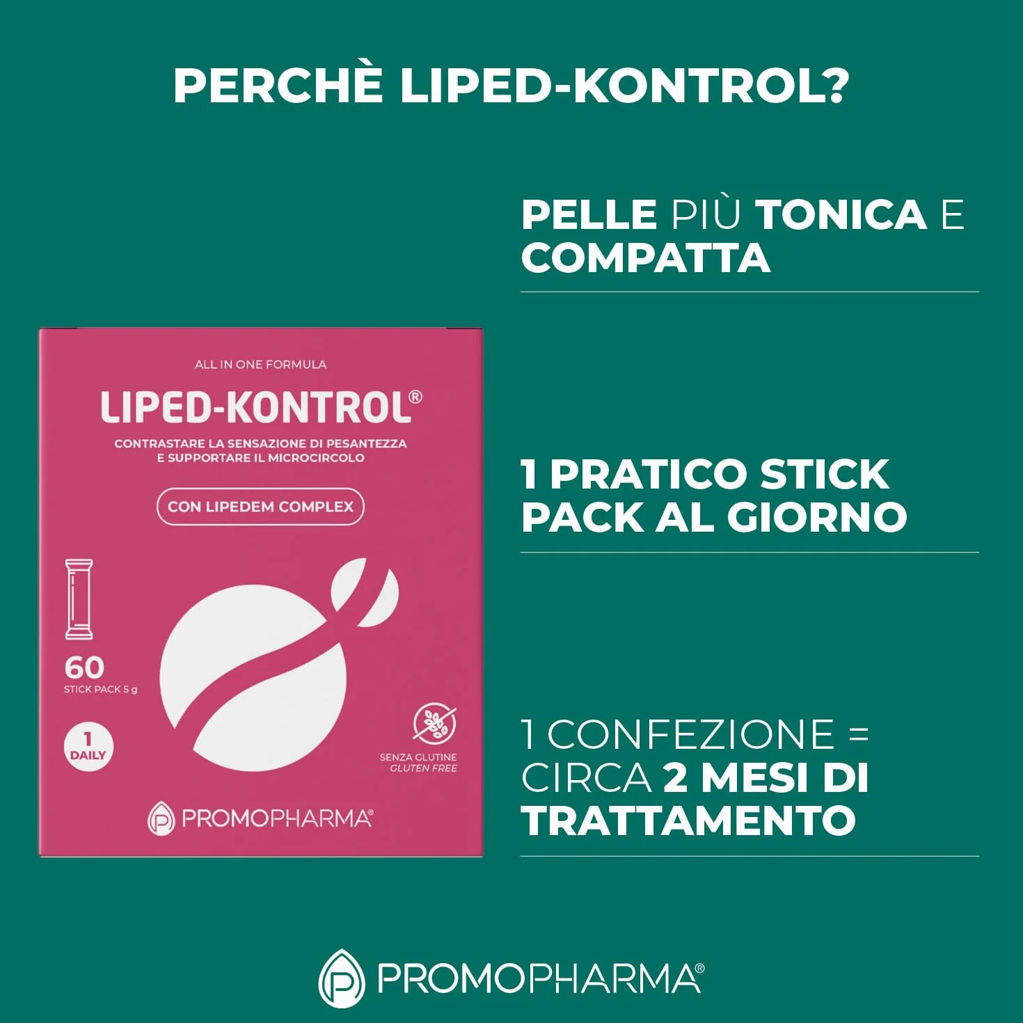 Liped-Kontrol Integratore Microcircolo Lipedema Linfedema Drenante Gambe Pesanti Anti-Cellulite Collagene Idrolizzato Acido Ialuronico Bromelina 60 stick pack 5g