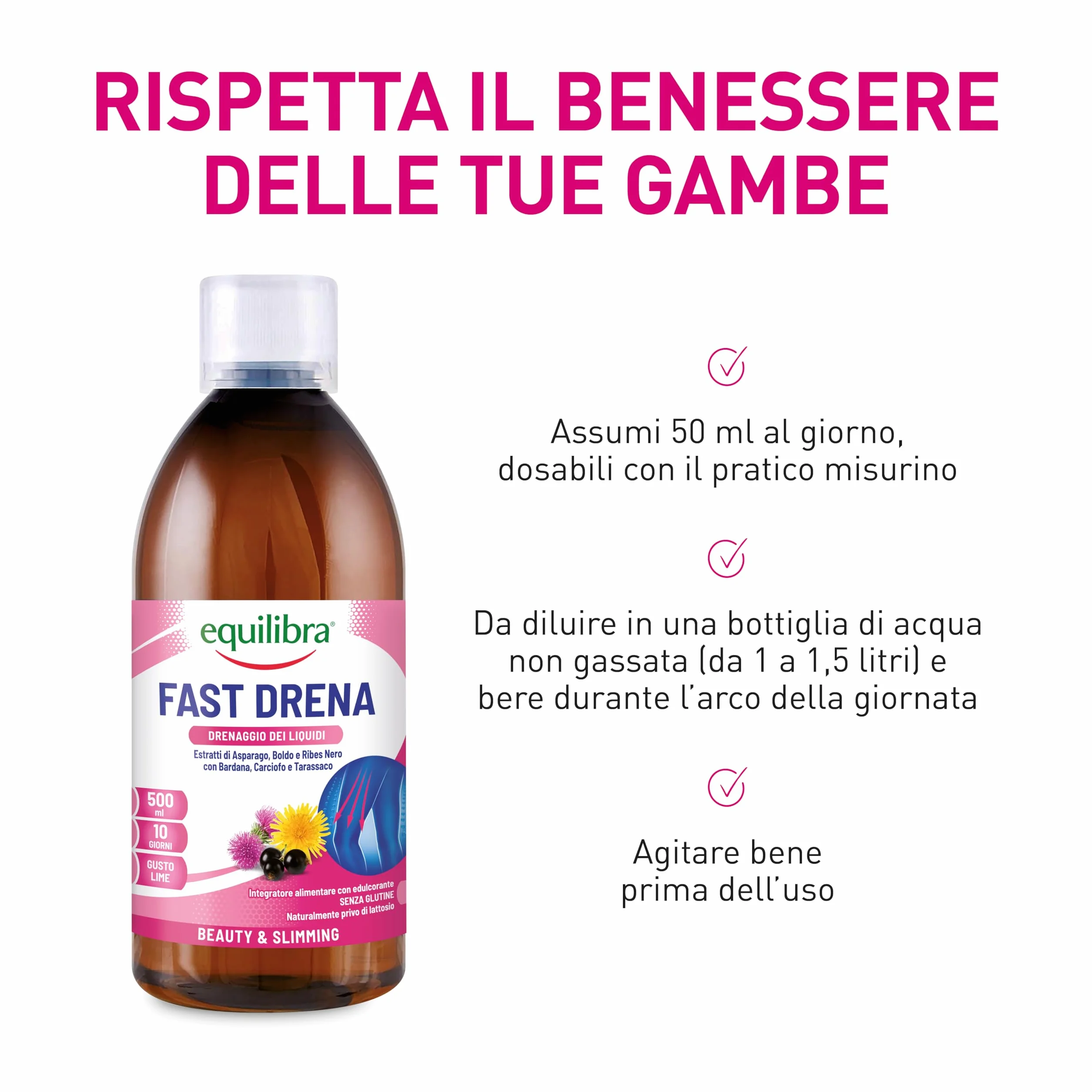 Equilibra Fast Drena Integratore Alimentare 500 ml Lime Drenaggio Liquidi Vie Urinarie Fegato