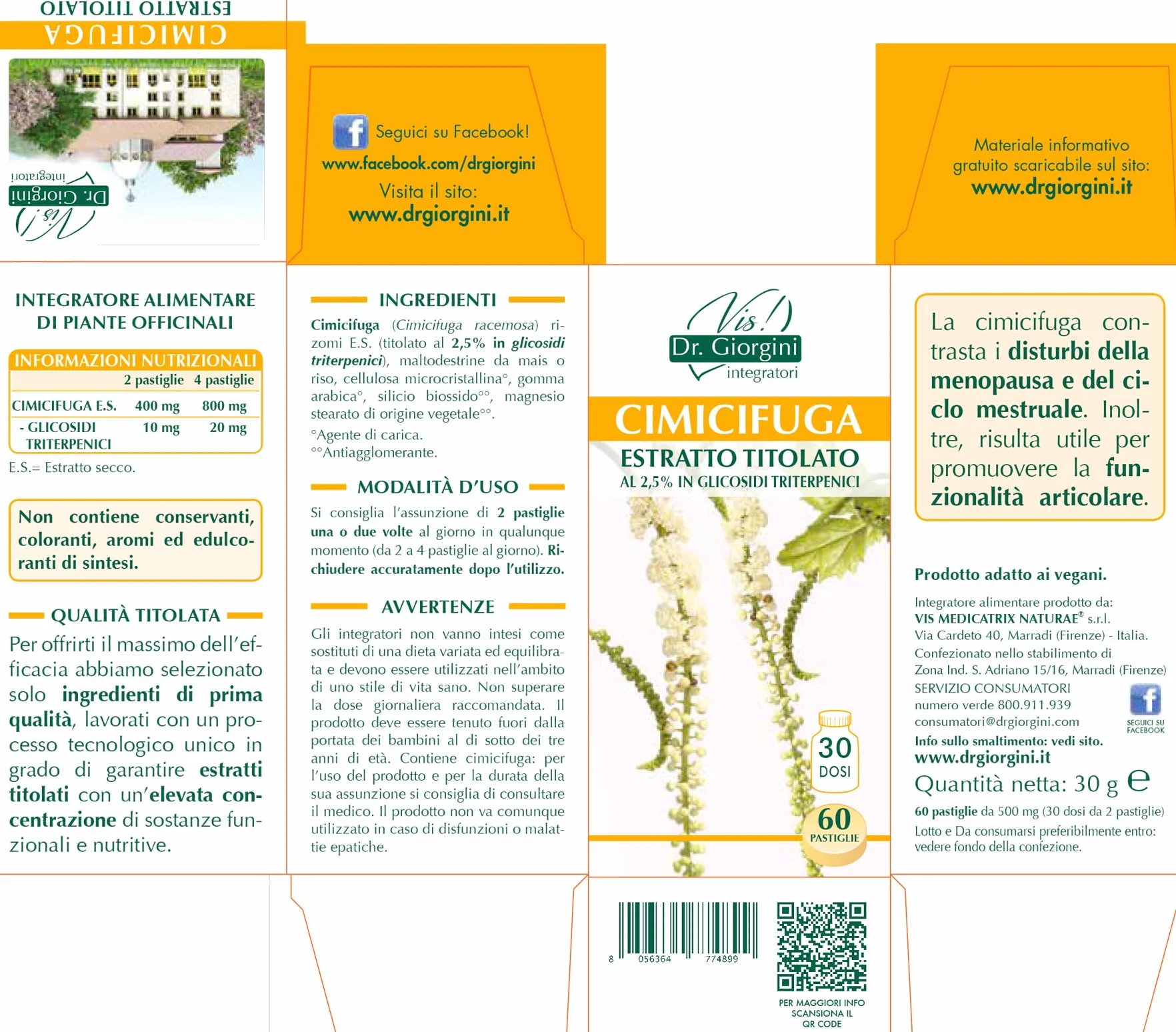 Dr Giorgini Integratore Alimentare Cimicifuga Estratto Titolato 2,5% Glicosidi Triterpenici Pastiglie 30 g