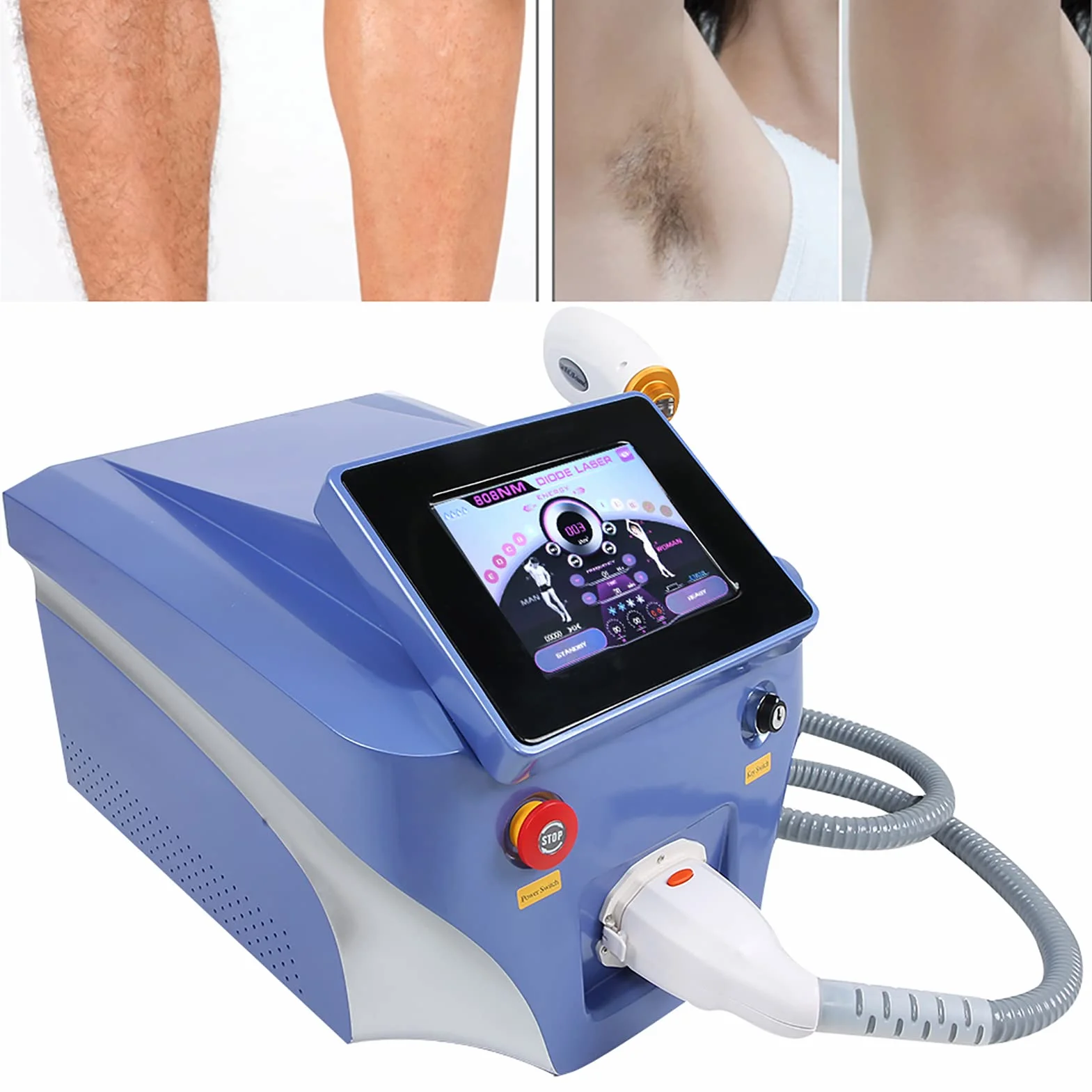 Macchina per la Depilazione, Epilatore Facciale Professionale per il Corpo con 3 Lunghezze D'onda, Macchina per la Depilazione Permanente con Laser a Diodi 808 per Donne e Uomini