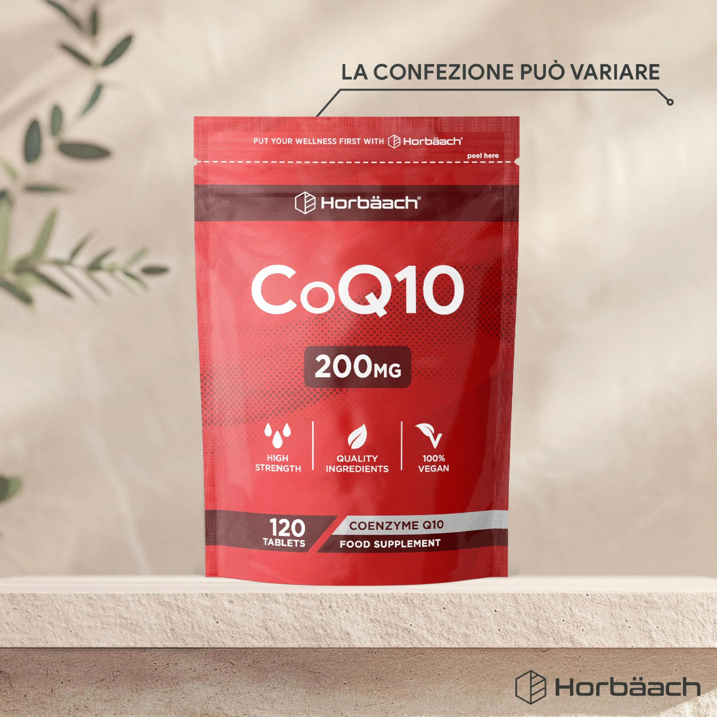 Coenzima Q10 200mg | CoQ10 200mg | 120 compresse | Adatto a vegetariani e vegani | Horbaach