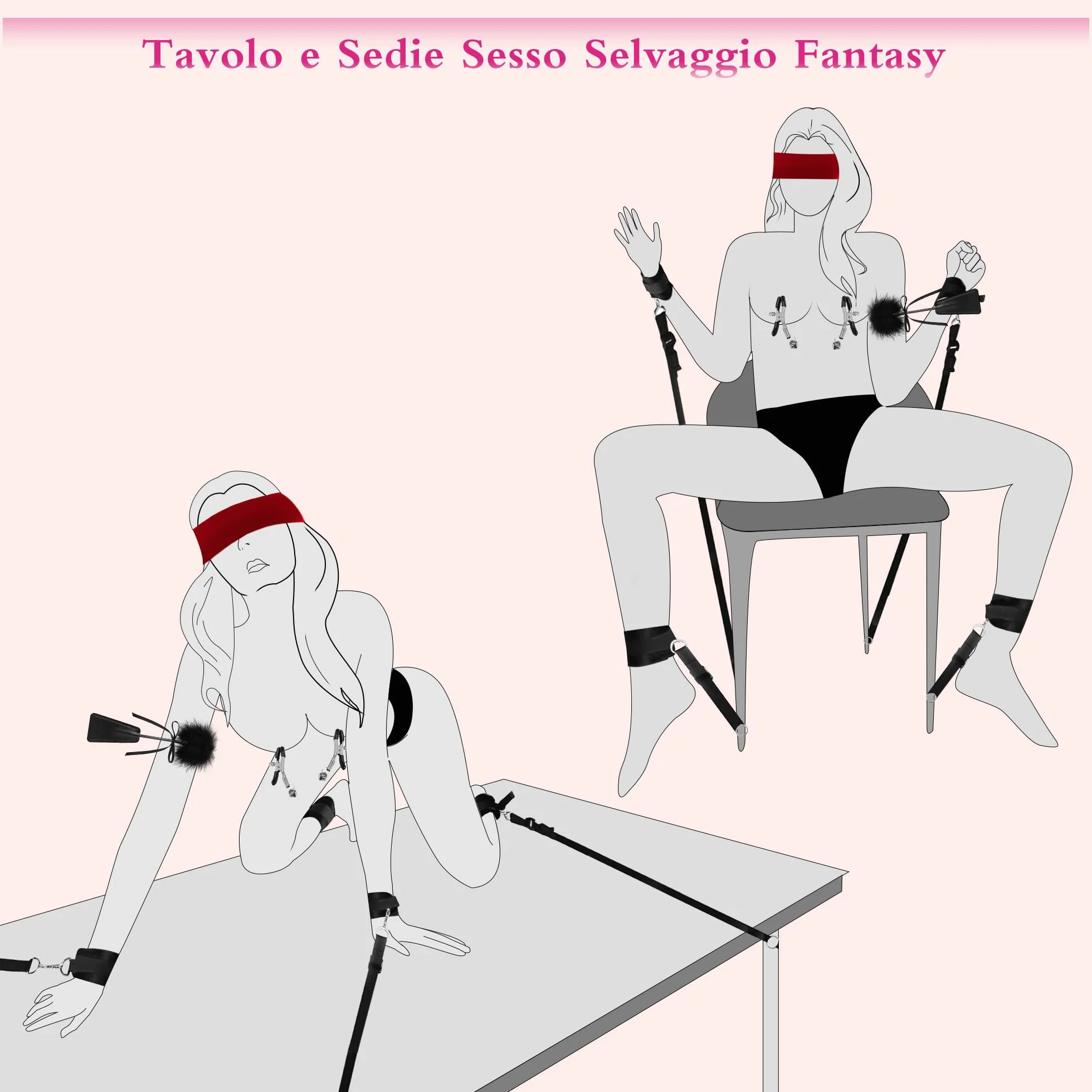 Manette per Coppia Letto Manettes Giochi Erotici Erotiici per Coppie Sexytoysys Donna Coppia Giochi Sessuali Hot per Coppia 6 Kit (Nero)