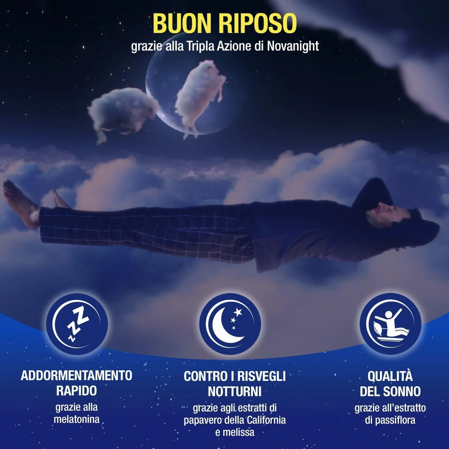 Novanight Tripla Azione Melatonina Integratori per Dormire 30 Compresse