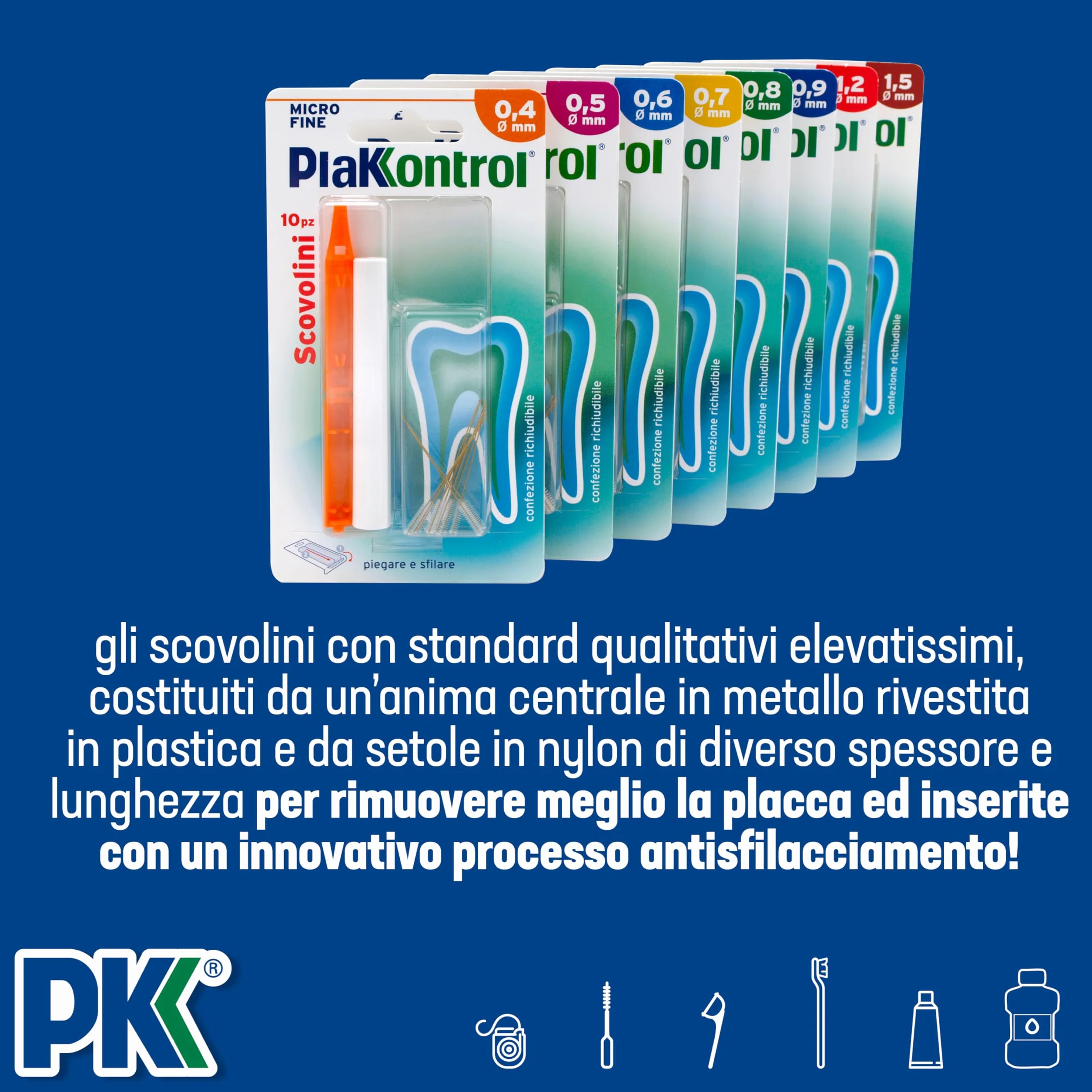 Plakkontrol® scovolini per l'igiene dentale con manico intercambiabile 0,9 mm conf. 10 pz