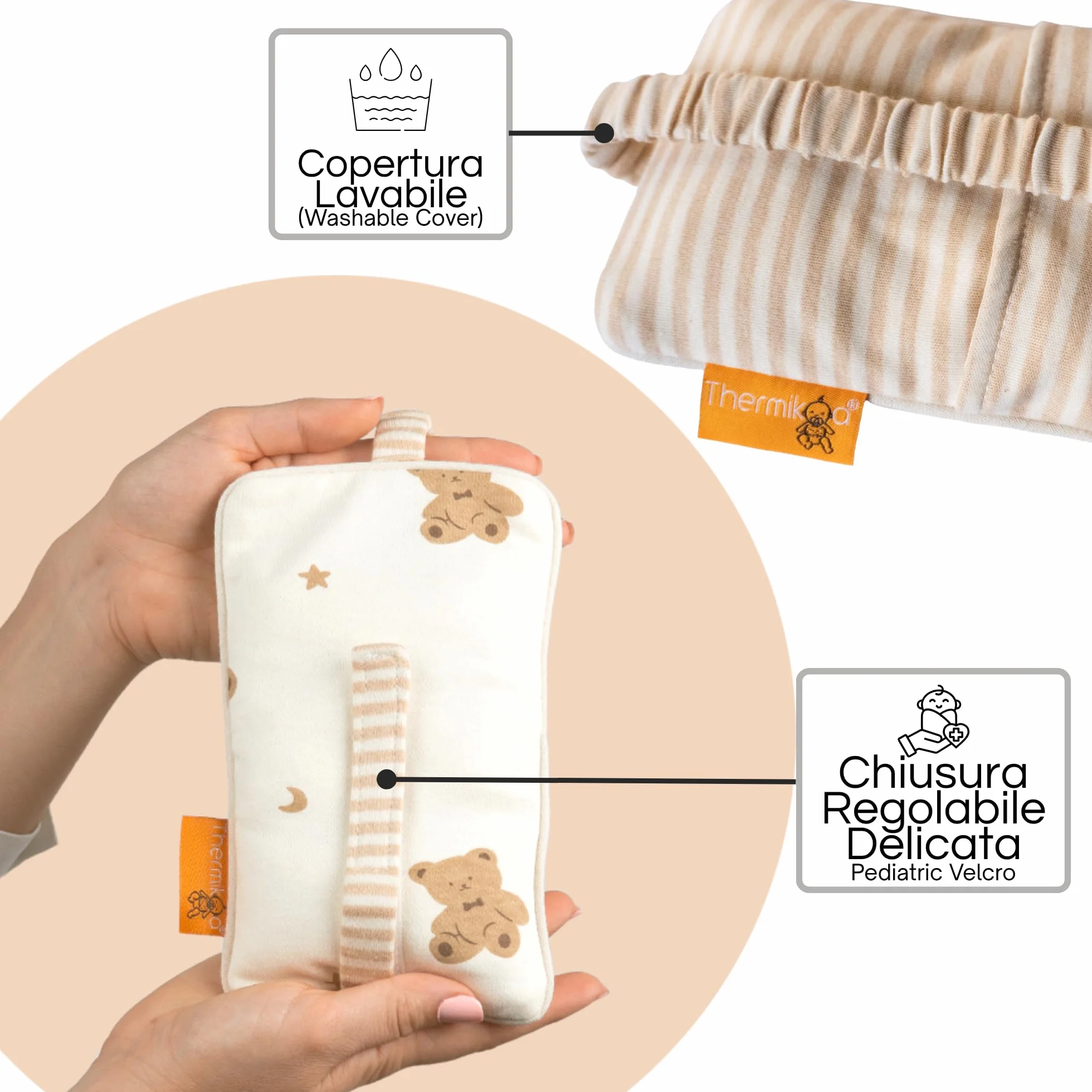 Thermikoa Borsa Acqua Calda Neonato Termica con Semi Naturali Fascia Regolabile per Microonde Cuscino Termico Lavabile Morbido per Pancino Bebè