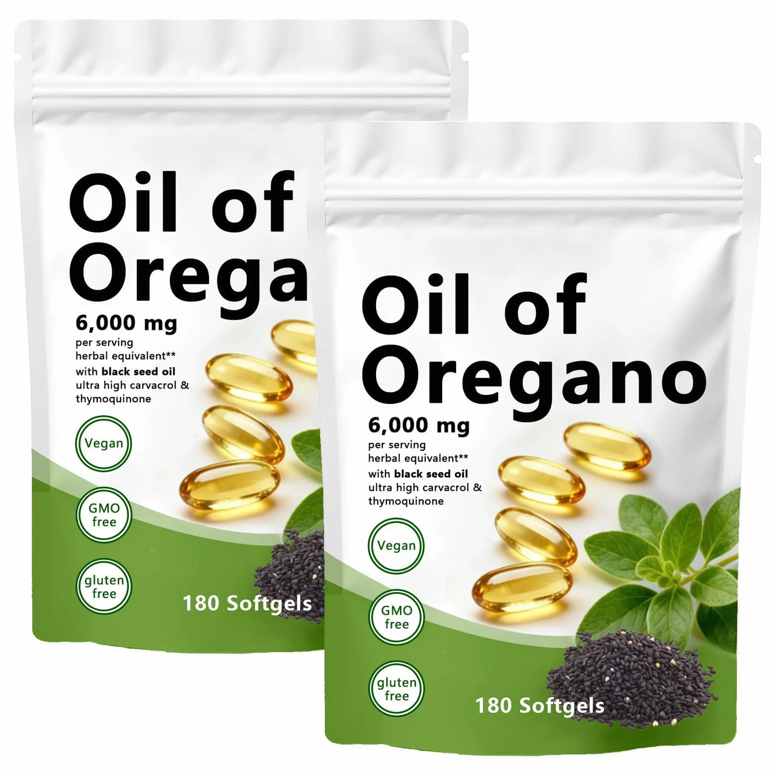 Olio di origano Softgels 6000 mg con oli di semi neri capsule integratore immunità naturale