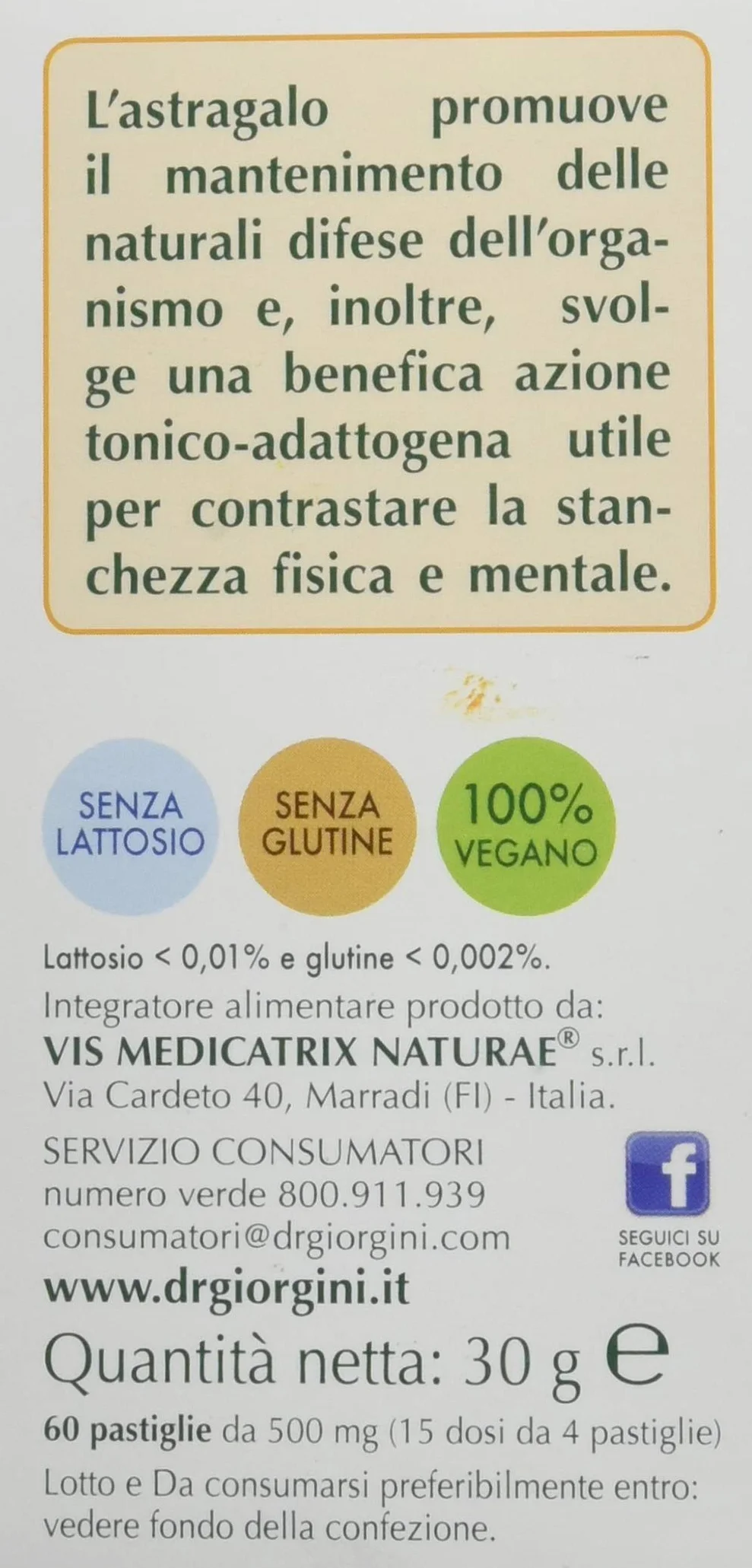 Dr Giorgini Integratore Alimentare Astragalo Estratto Titolato 70% Polisaccaridi Pastiglie 30 g