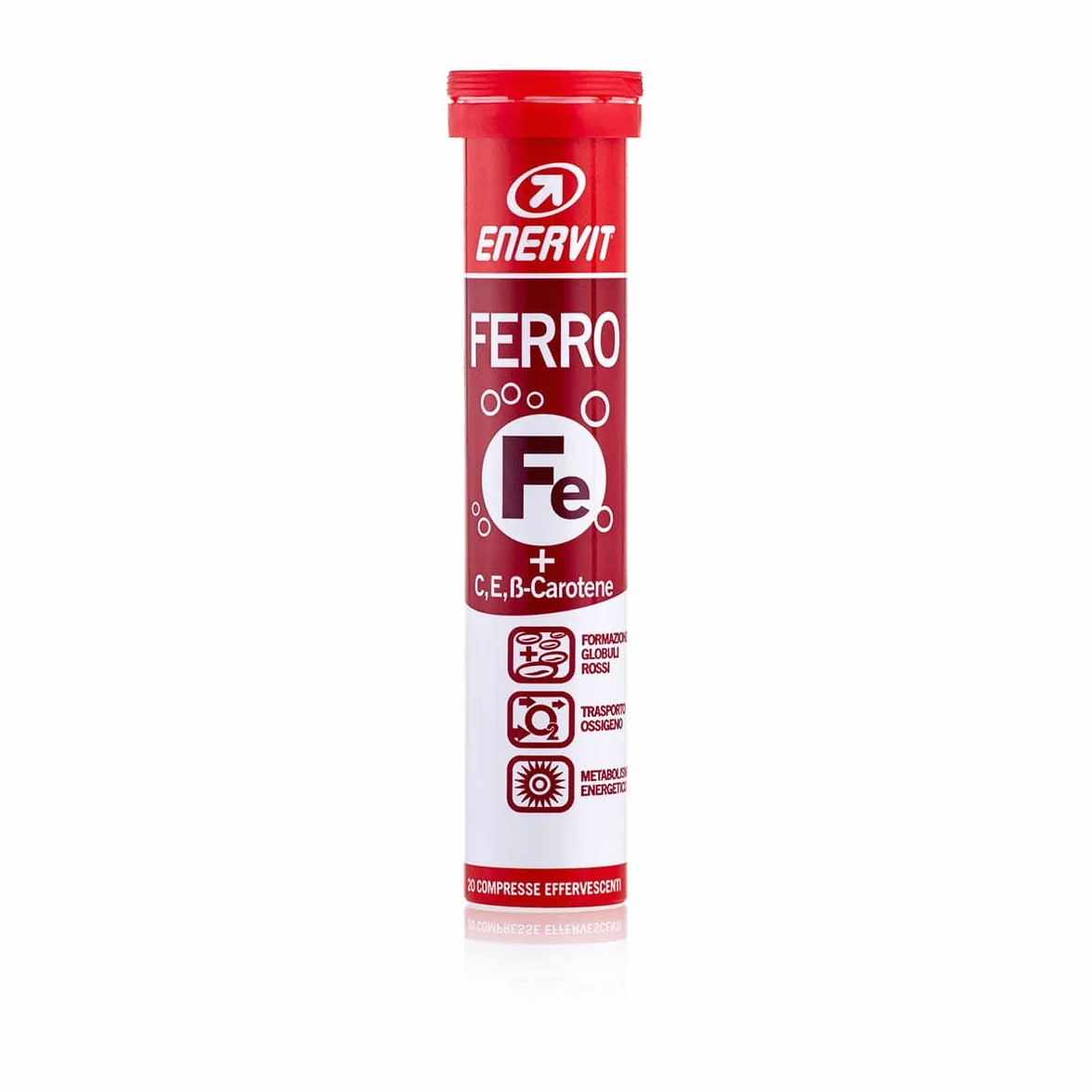Enervit, Ferro, Integratore in Compresse Effervescenti, Gusto Arancia, Ideale in Ogni Stagione, con Ferro, Vitamina C, Vitamina E e Beta-carotene, Tubo da 20 Compresse