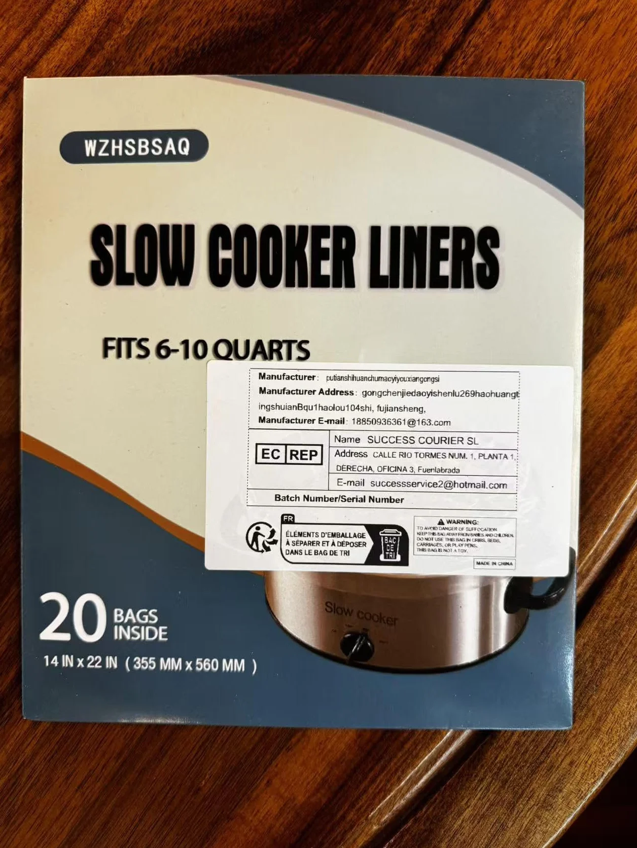 Fodere per cottura lenta, confezione da 20 sacchetti di cottura sacchetti di plastica usa e getta di grandi dimensioni, adatti per vassoi da 6QT a 10QTFor Slow Cooker, 35,6 x 55,8 cm, 20 fodere (20)